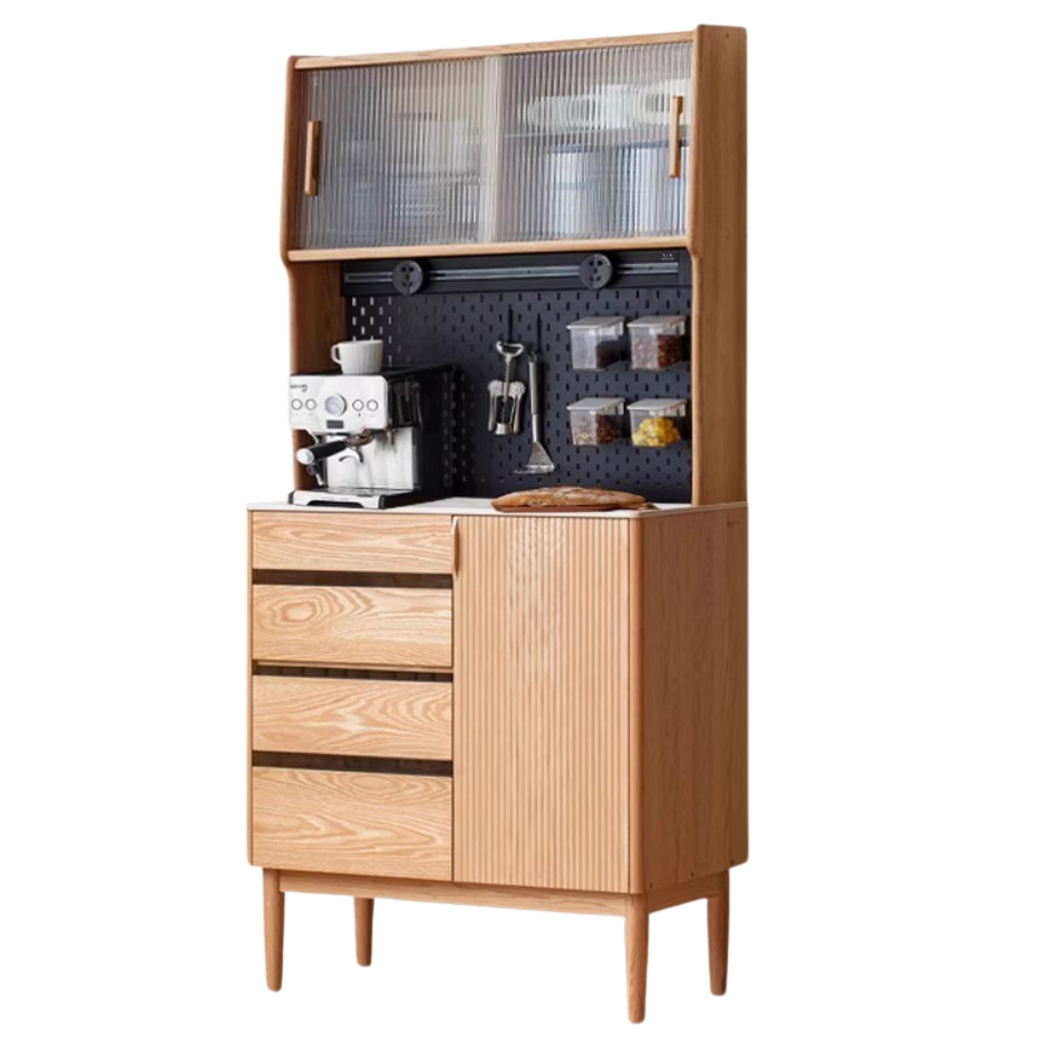 Oak Solid Wood Modern Rock Board Side High Tea Cabinet Buffet