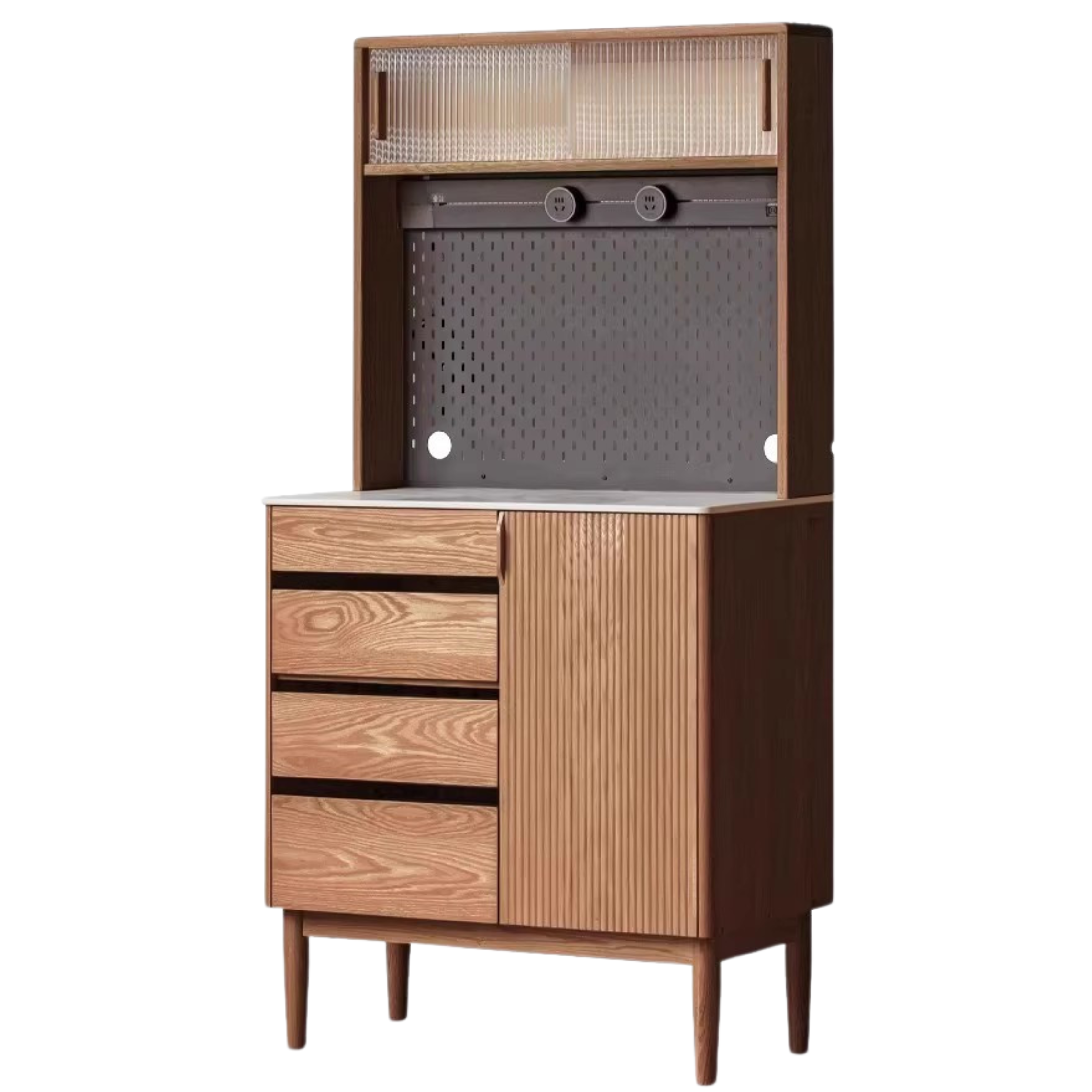 Oak Solid Wood Modern Rock Board Side High Tea Cabinet Buffet