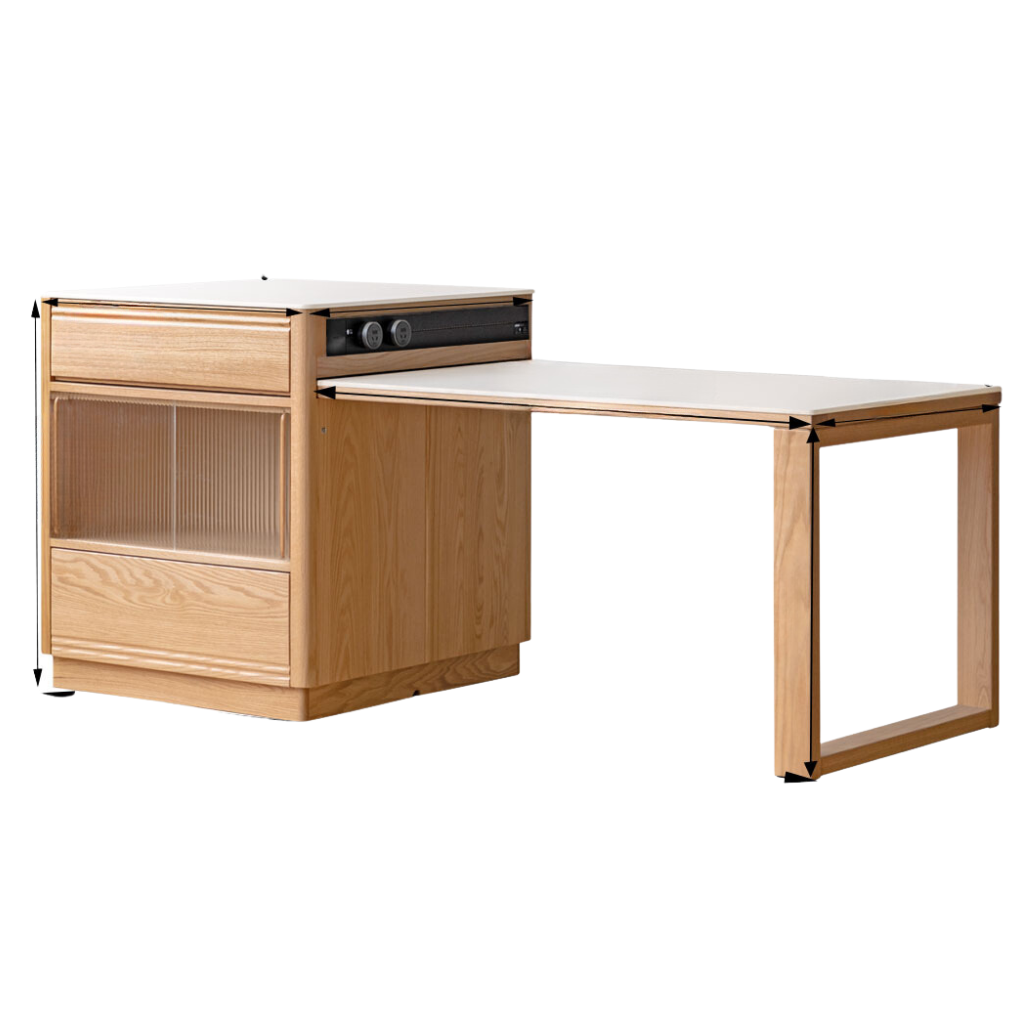 Oak Solid Wood Island + Table Integrated Retractable Rock Board