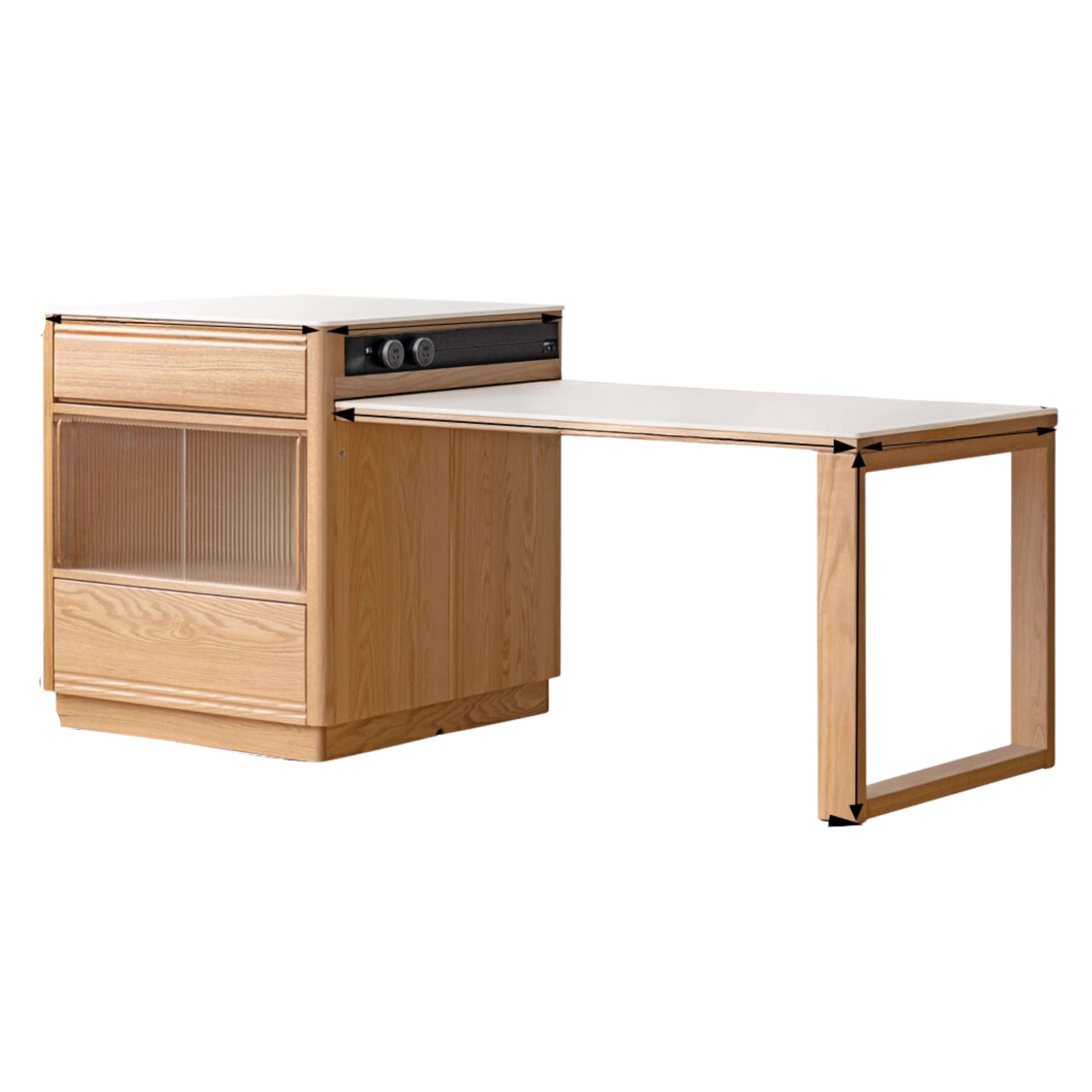 Oak Solid Wood Island + Table Integrated Retractable Rock Board