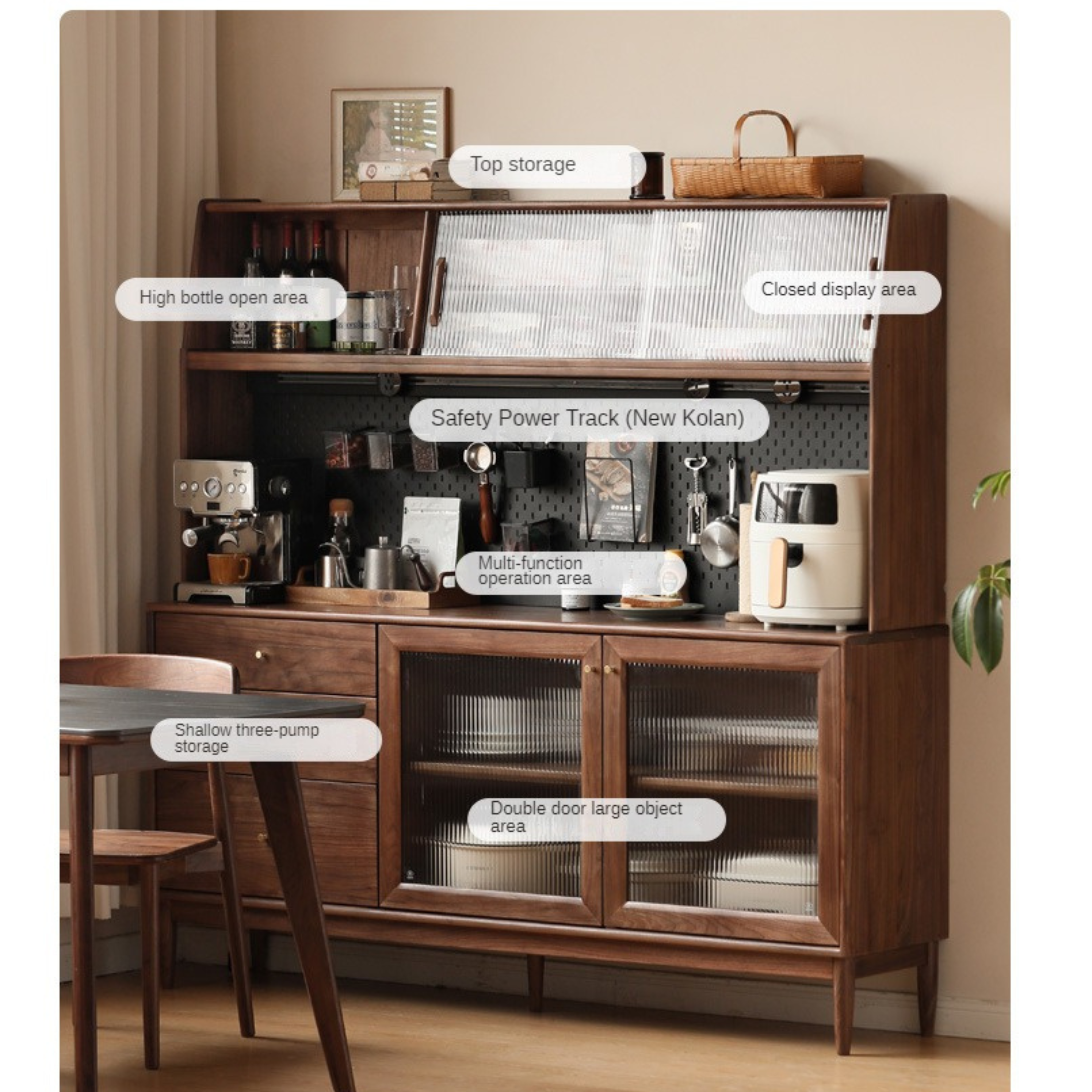 Black Walnut , South American Walnut Solid Wood Sideboard, Buffet Cabinet