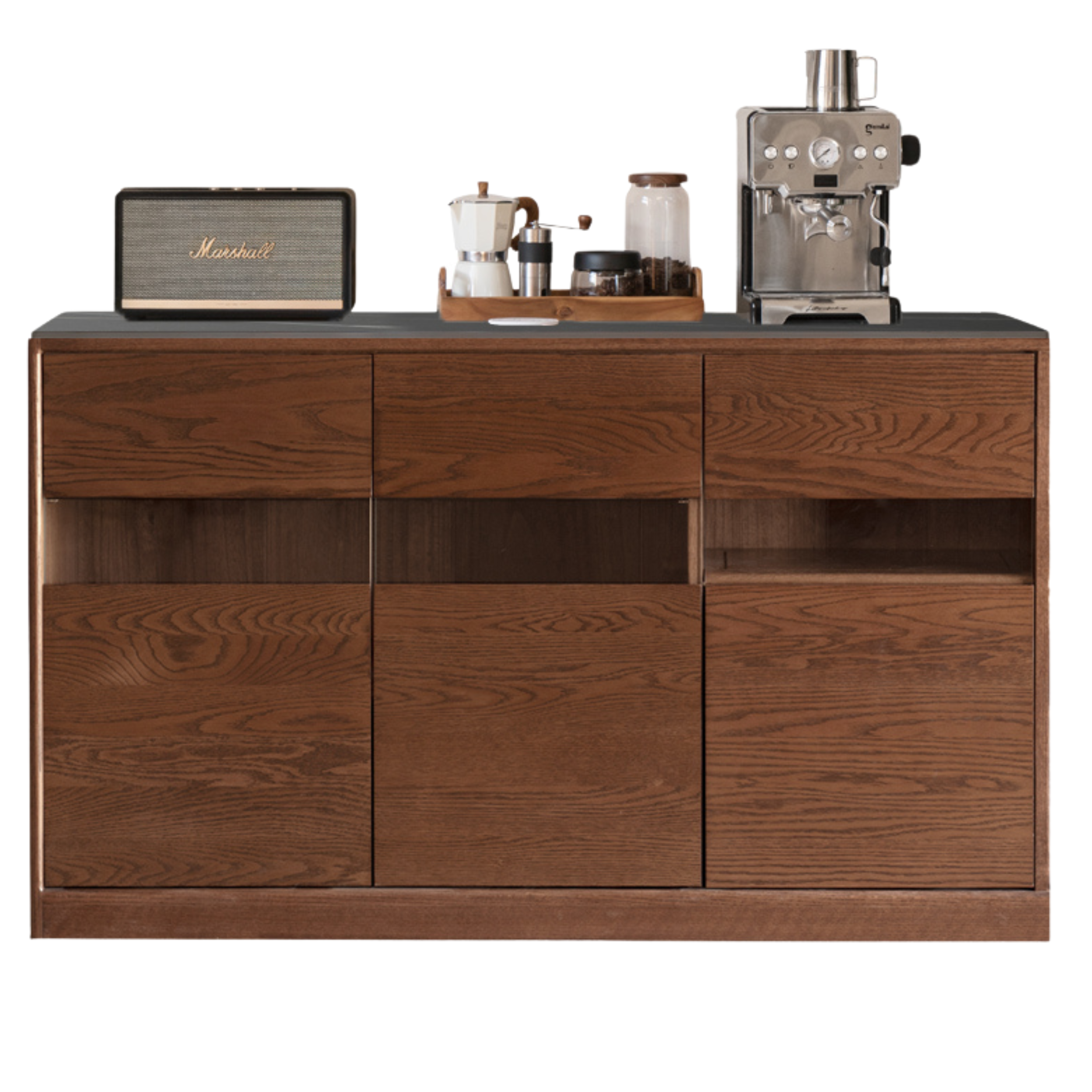 Black Walnut, Ash Solid Wood Rock Plate Storage Cabinet, Sideboard