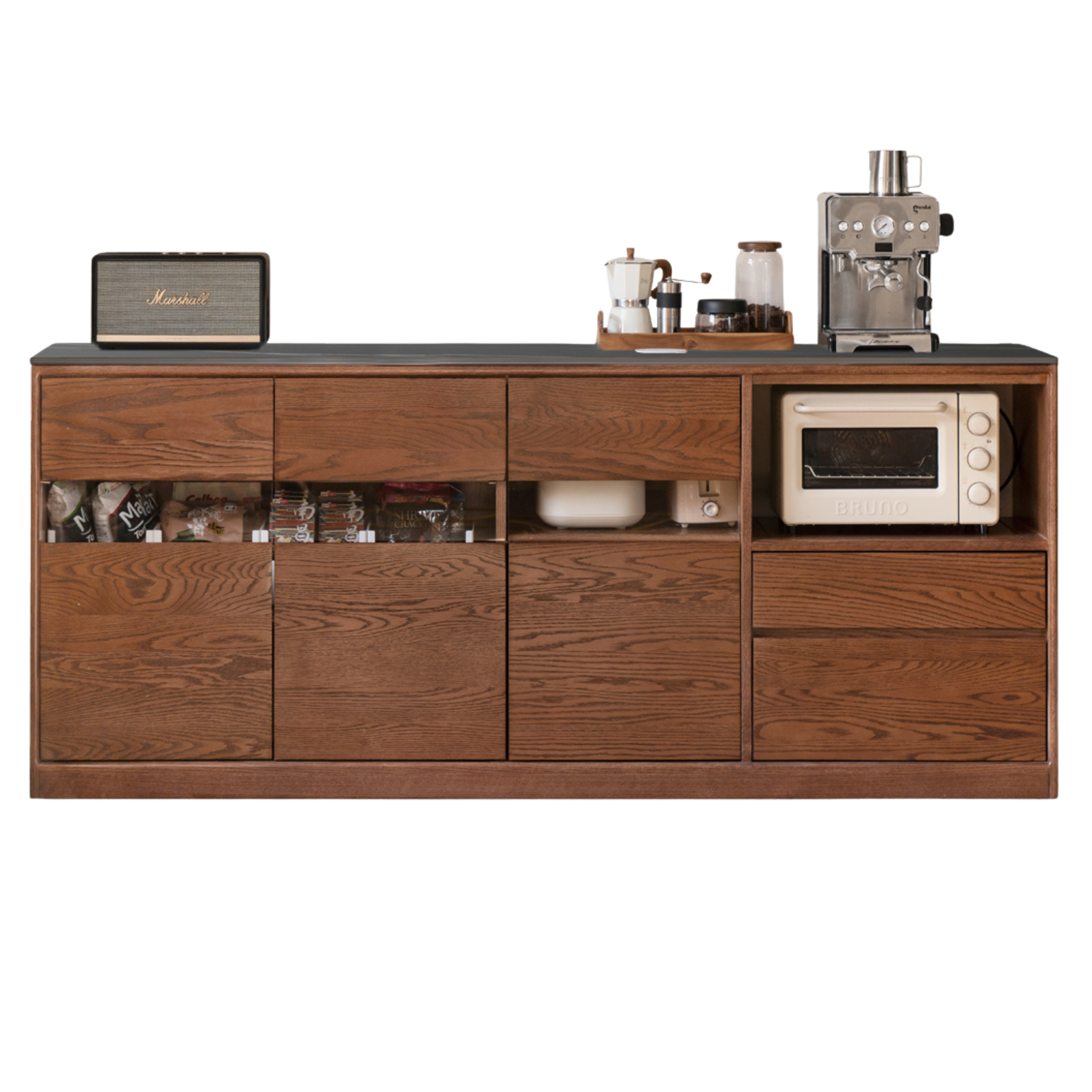 Black Walnut, Ash Solid Wood Rock Plate Storage Cabinet, Sideboard