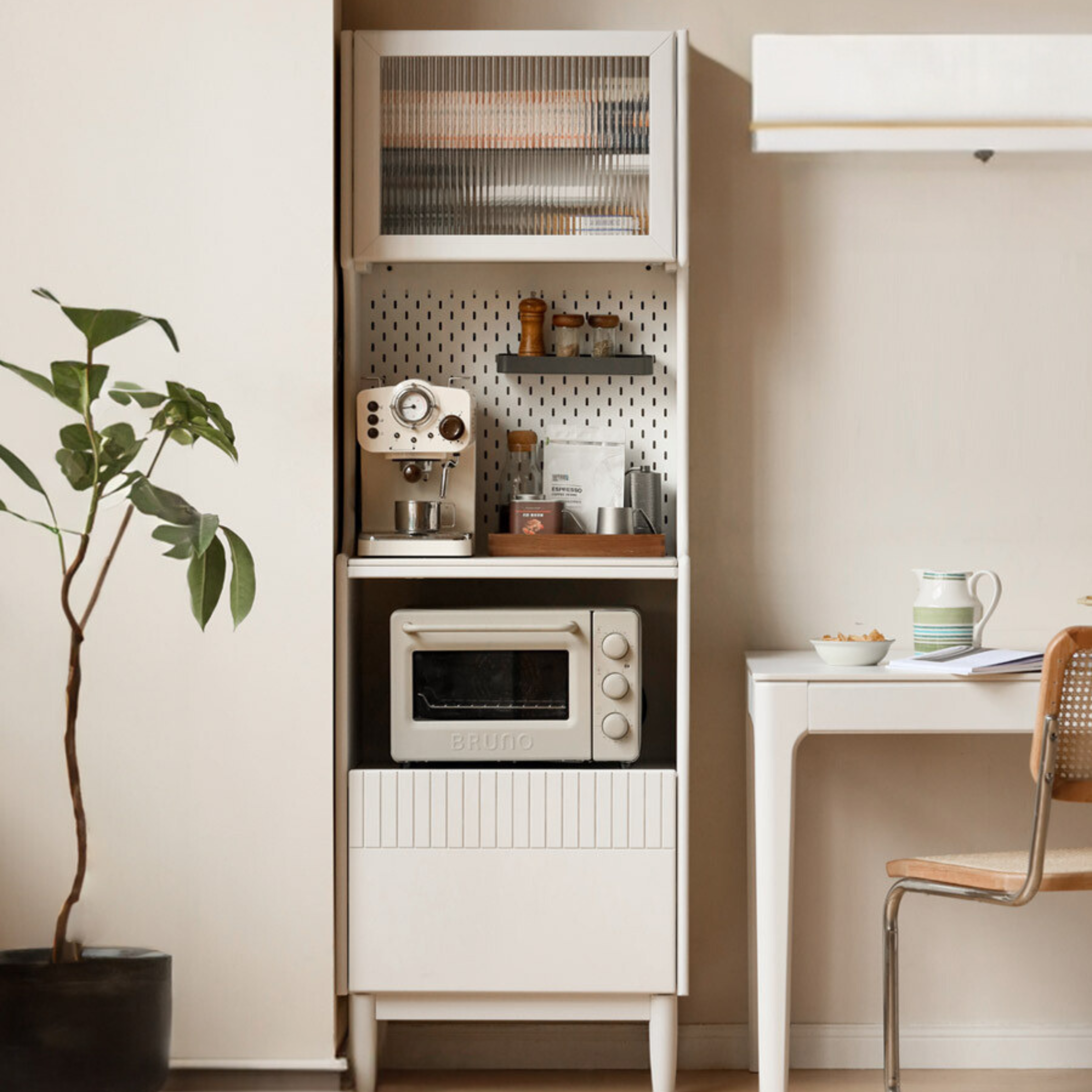 Poplar Solid Wood Sideboard Narrow Cream Style