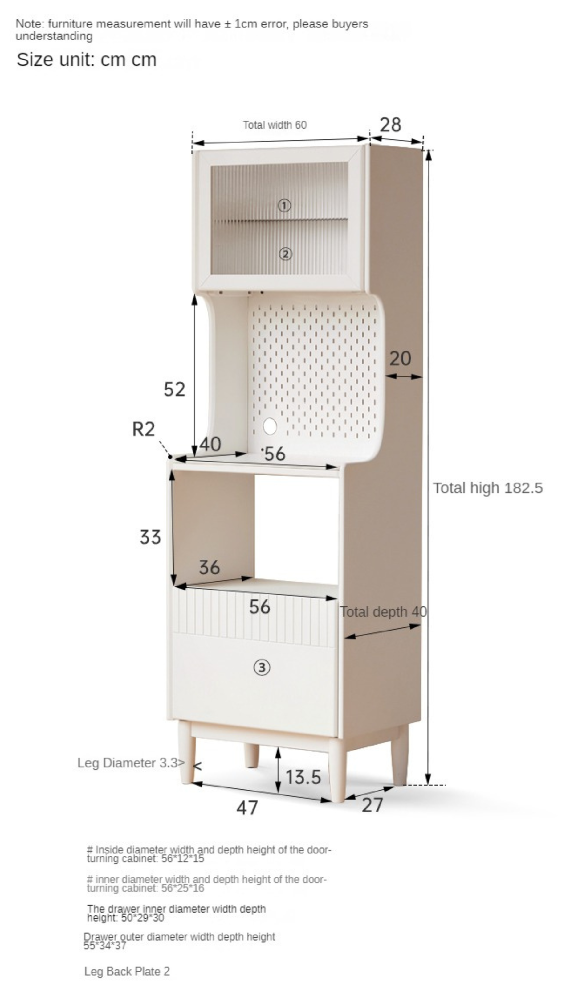 Solid RubberWood Sideboard Narrow Cream Style