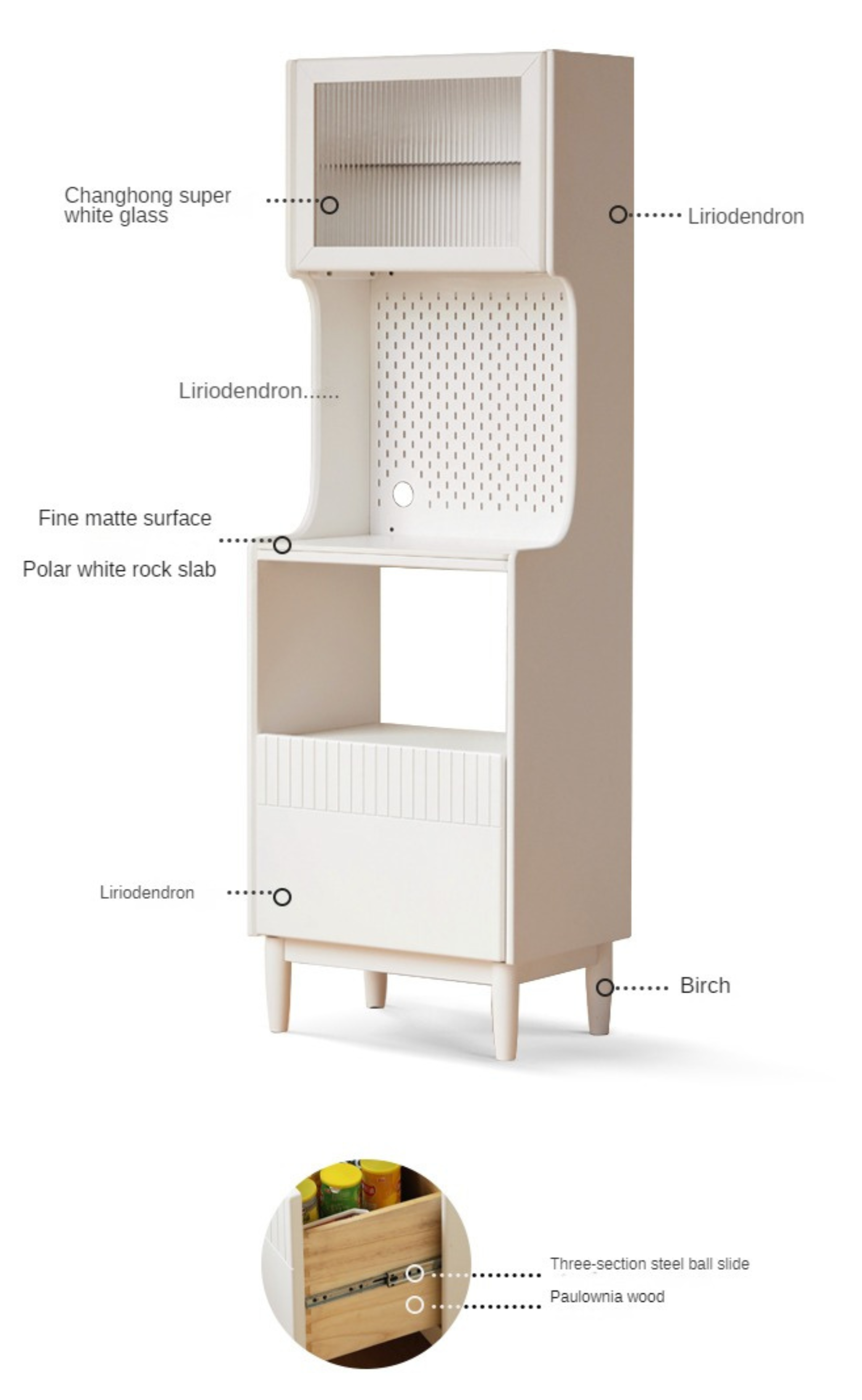 Poplar Solid Wood Sideboard Narrow Cream Style