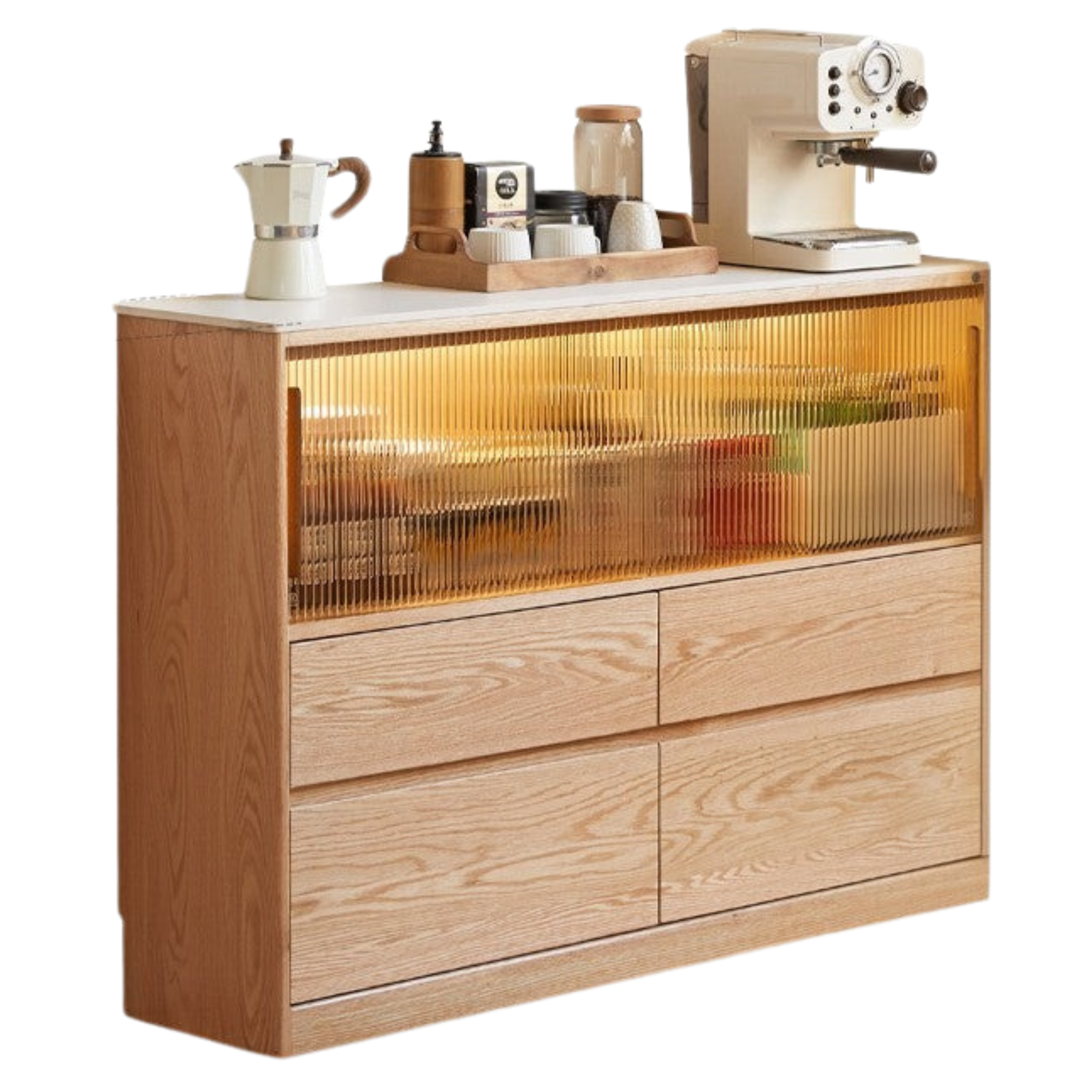 Oak Solid Wood, Solid RubberWood  Slate Ultra-Narrow Sideboard