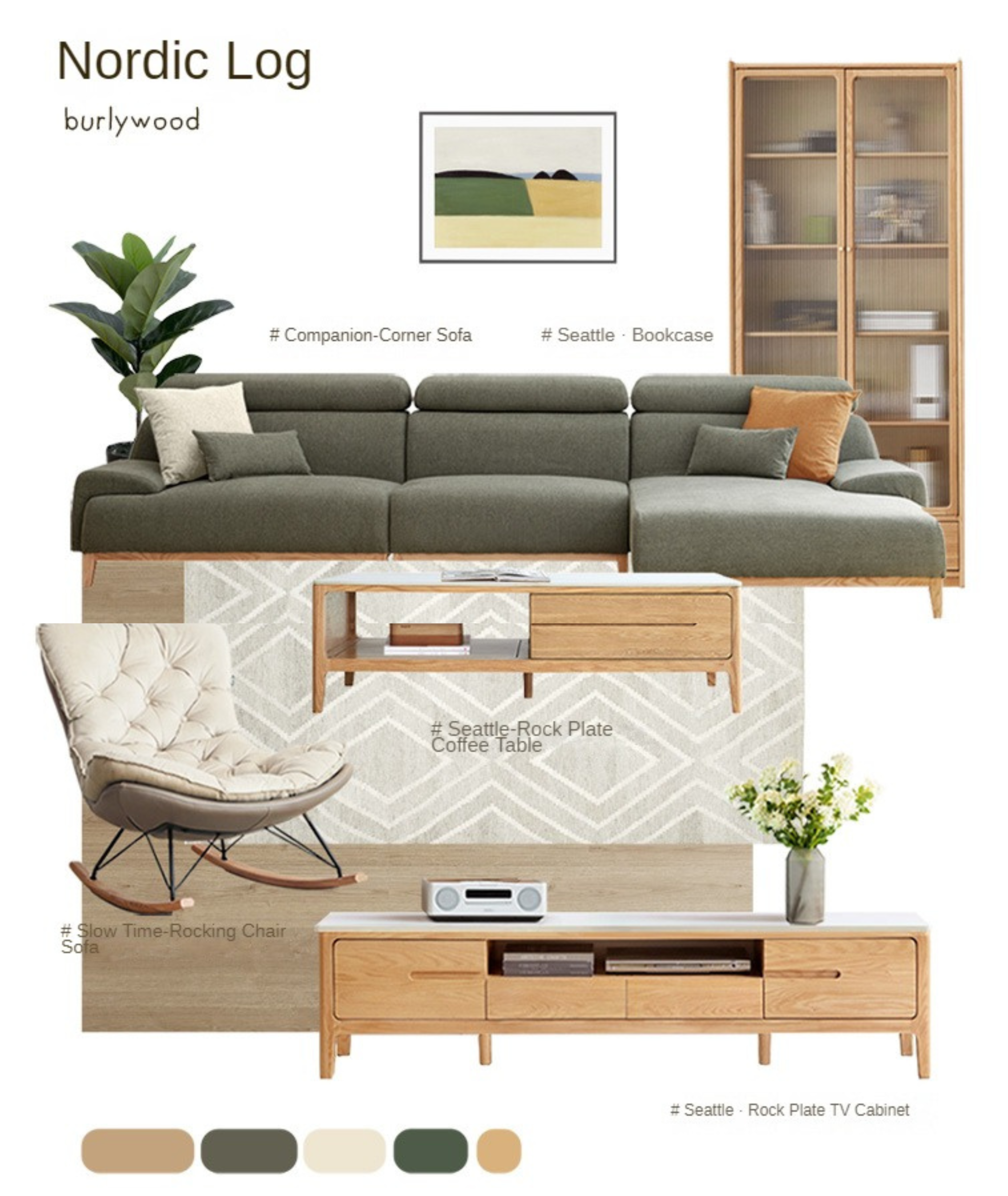 Oak, Solid Rubberwood Coffee Table Rock Slabs