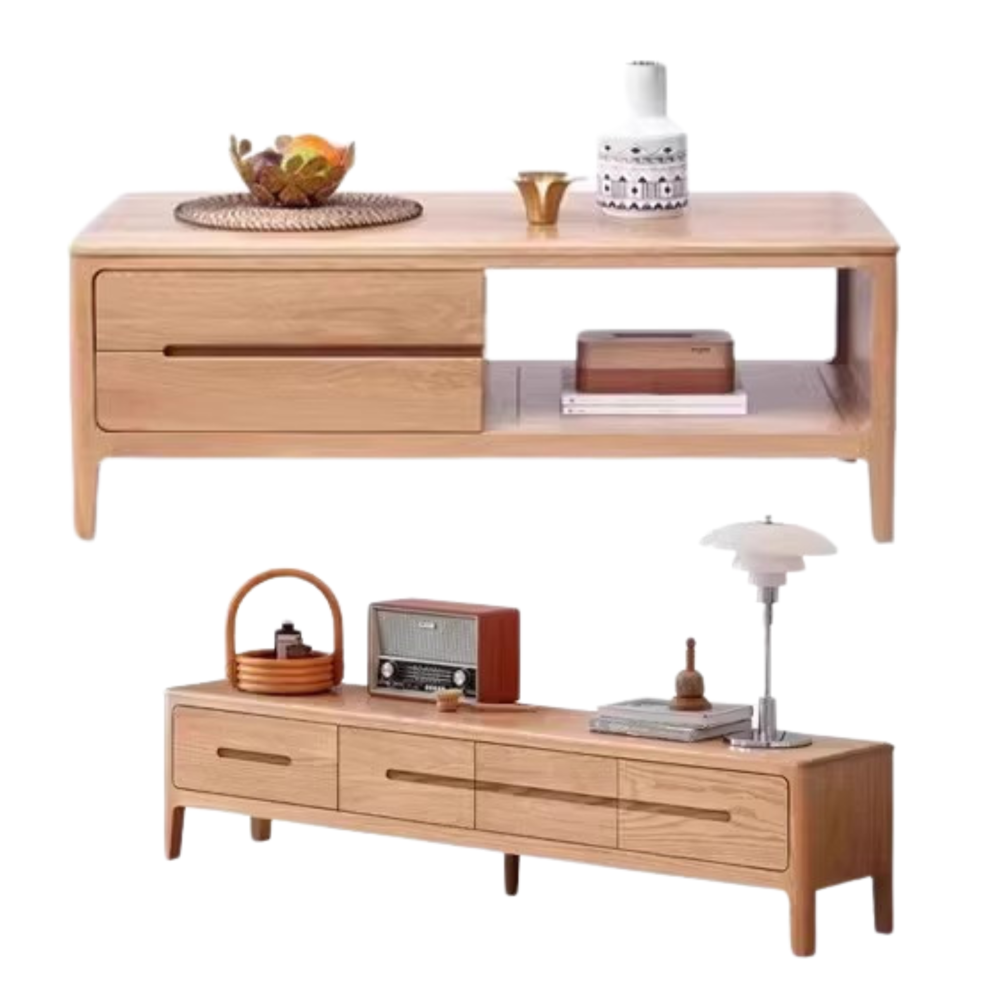 Oak, Solid Rubberwood Coffee Table Three Drawers