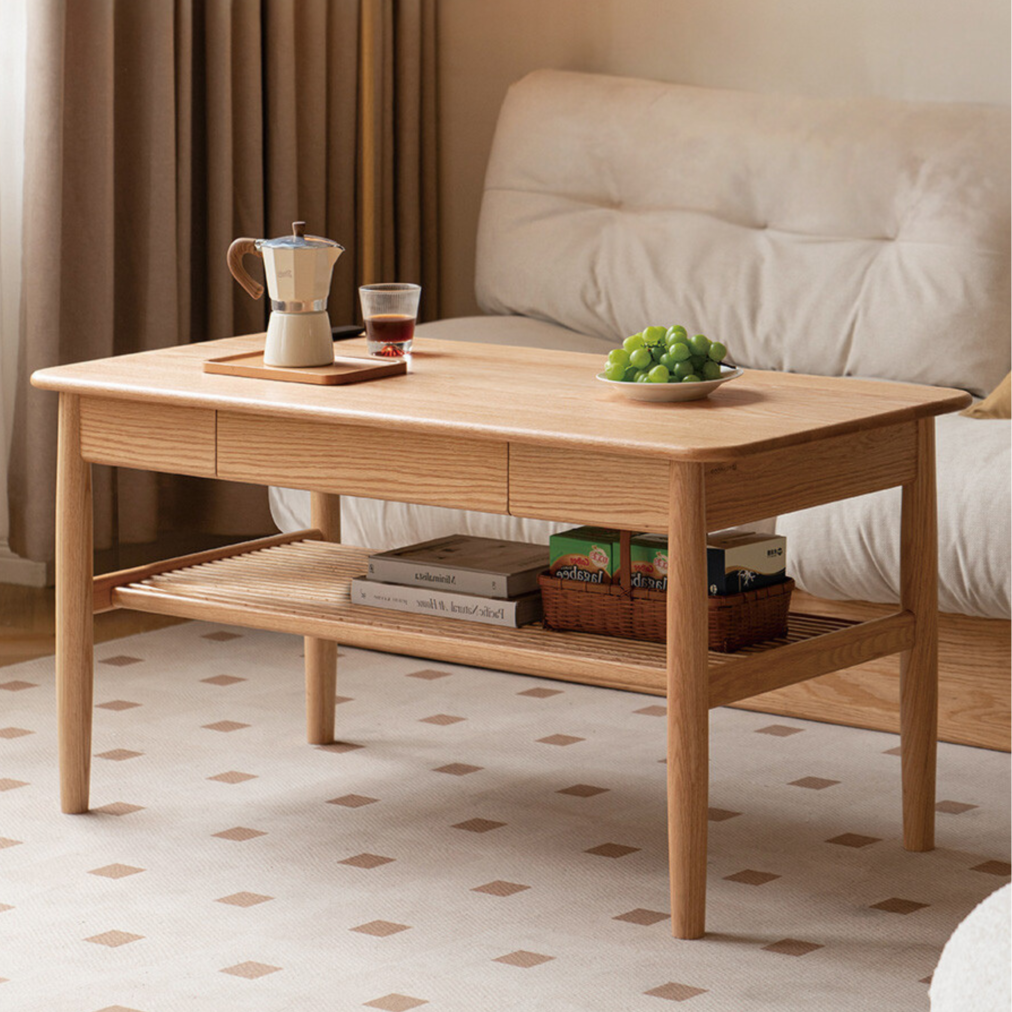 SALE Oak Solid Wood North American Double-Layer Coffee Table