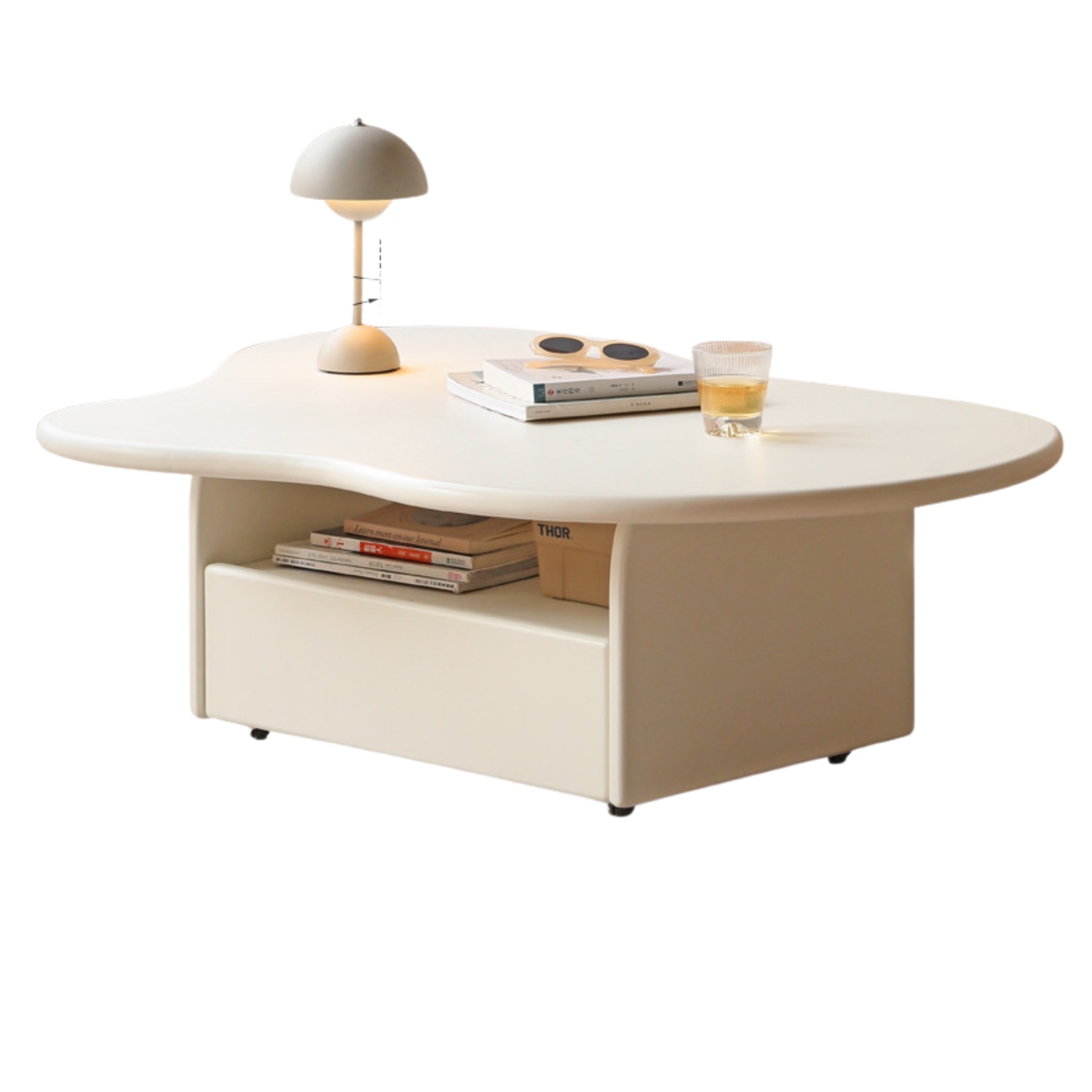 Rubber Solid Wood Creamy Cloud Coffee Table