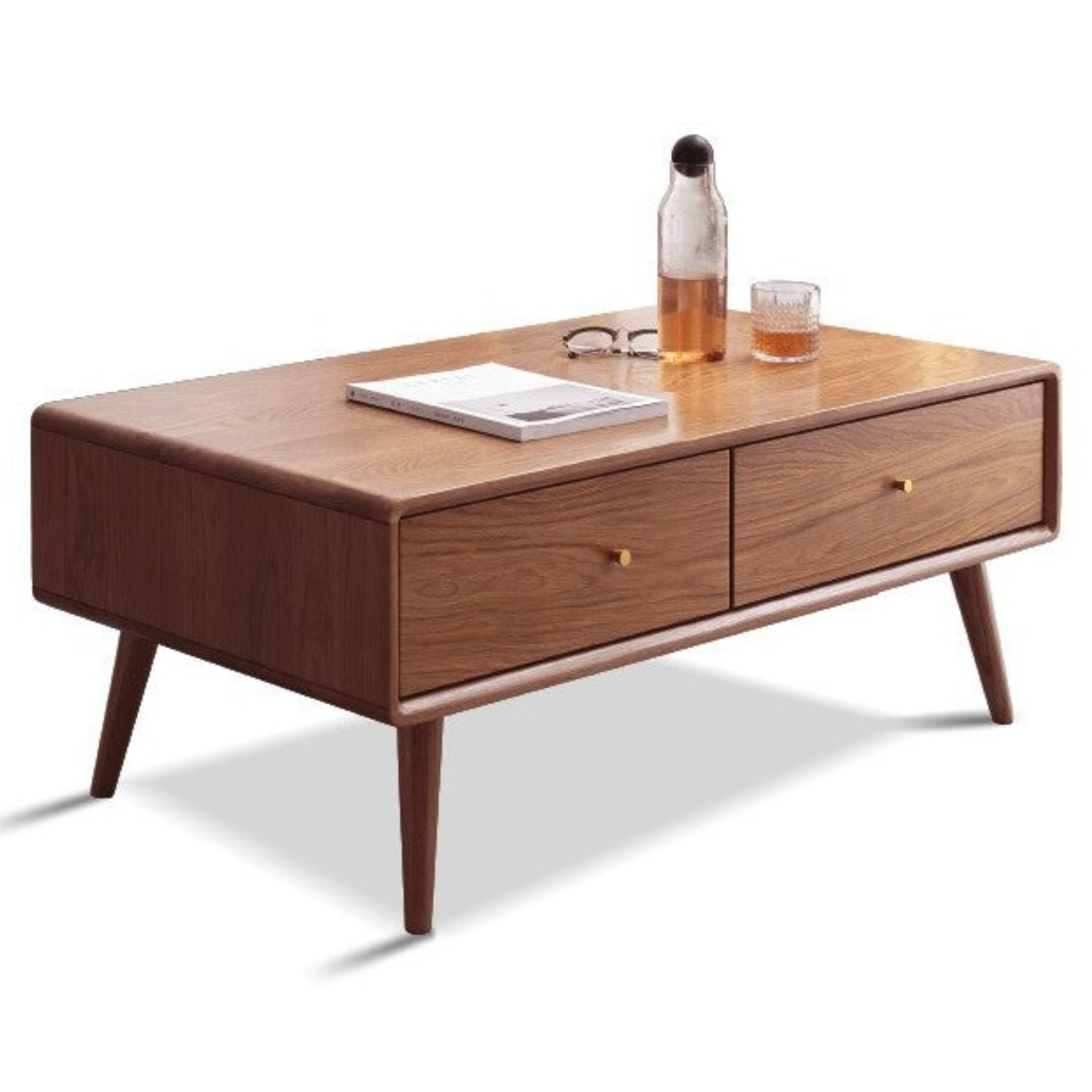 Oak Solid Wood Double-Sided Four-Drawer Coffee Table