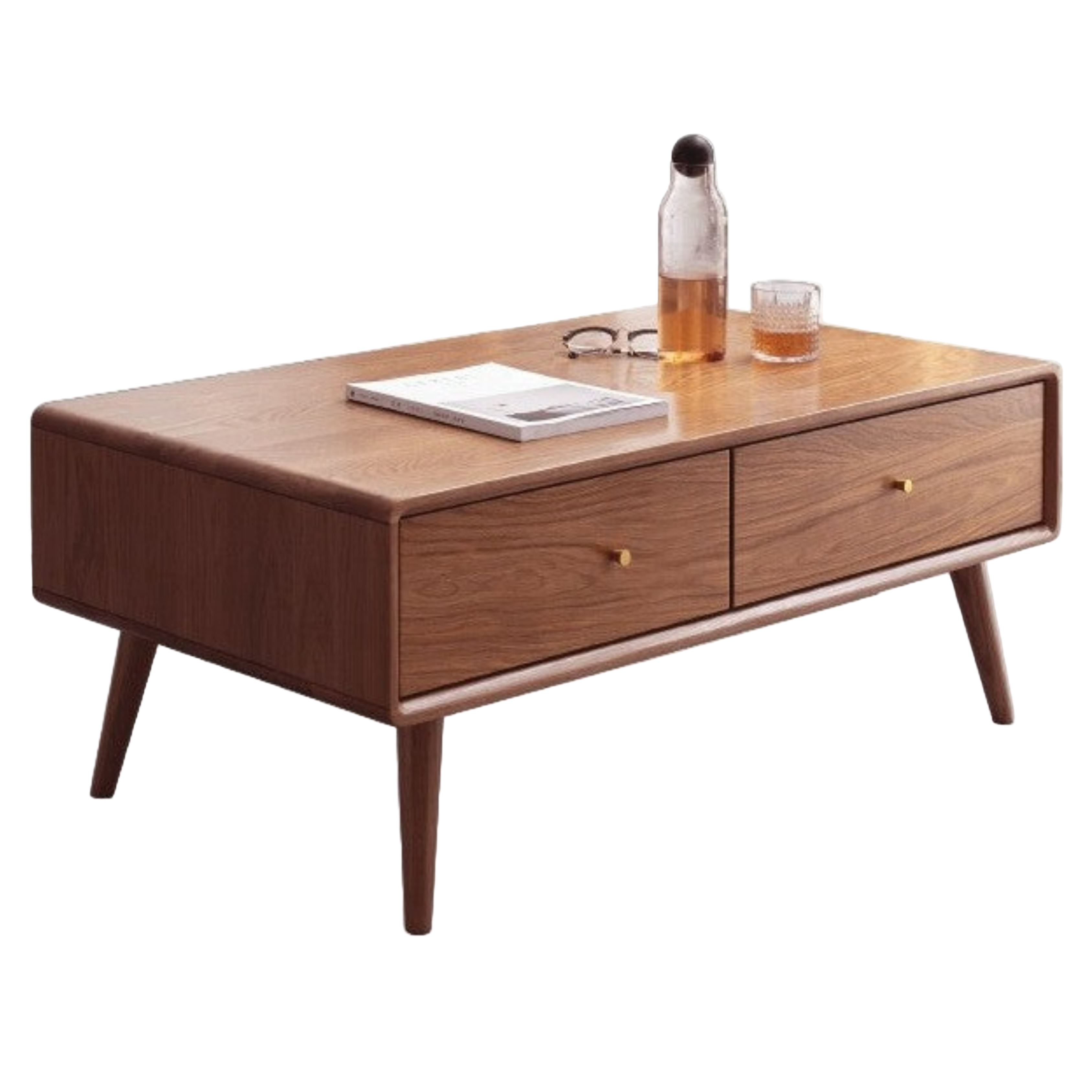 Oak Solid Wood Double-Sided Four-Drawer Coffee Table