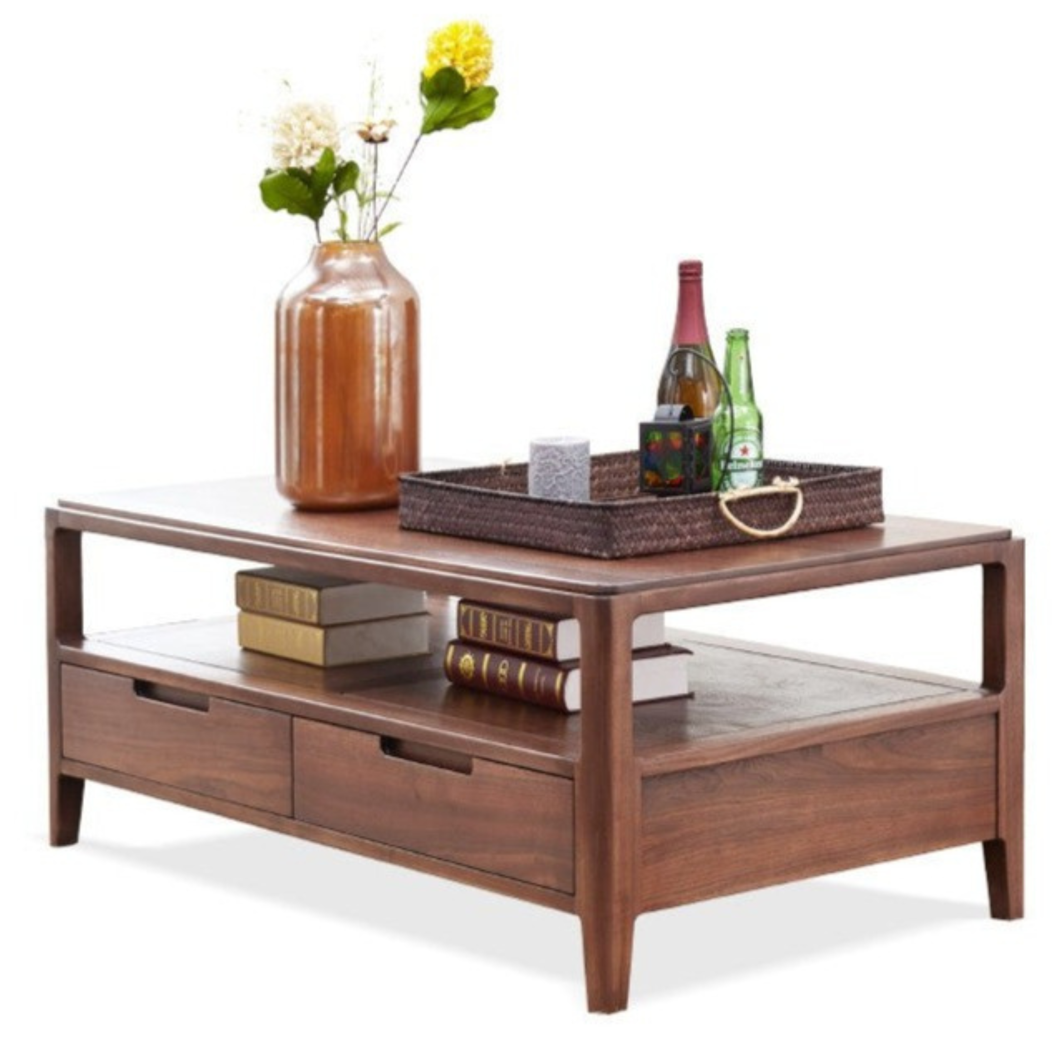 Black Walnut Solid Wood Four Drawer Coffee Table
