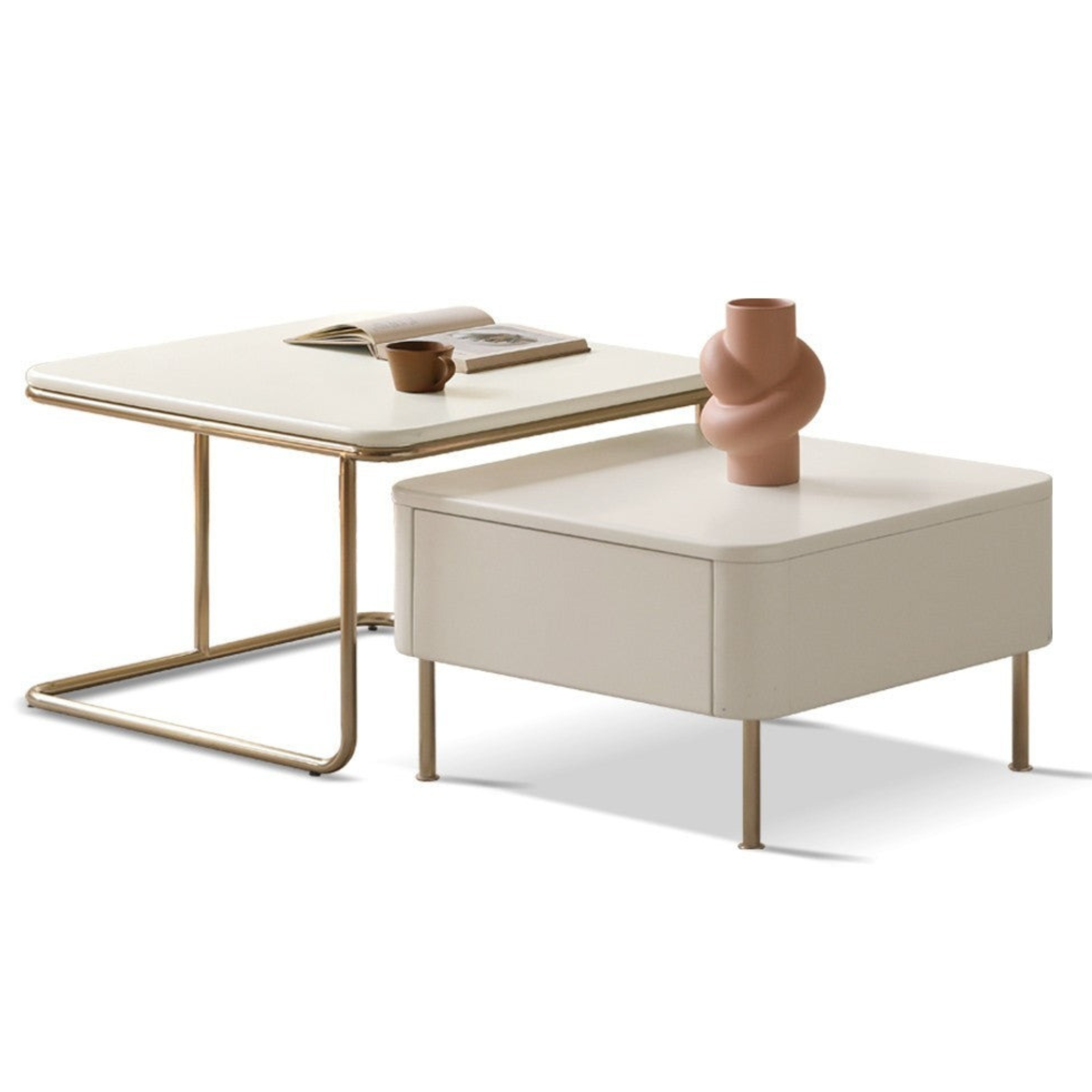 Poplar Solid Wood Combination Telescopic Coffee Table Cream Wind