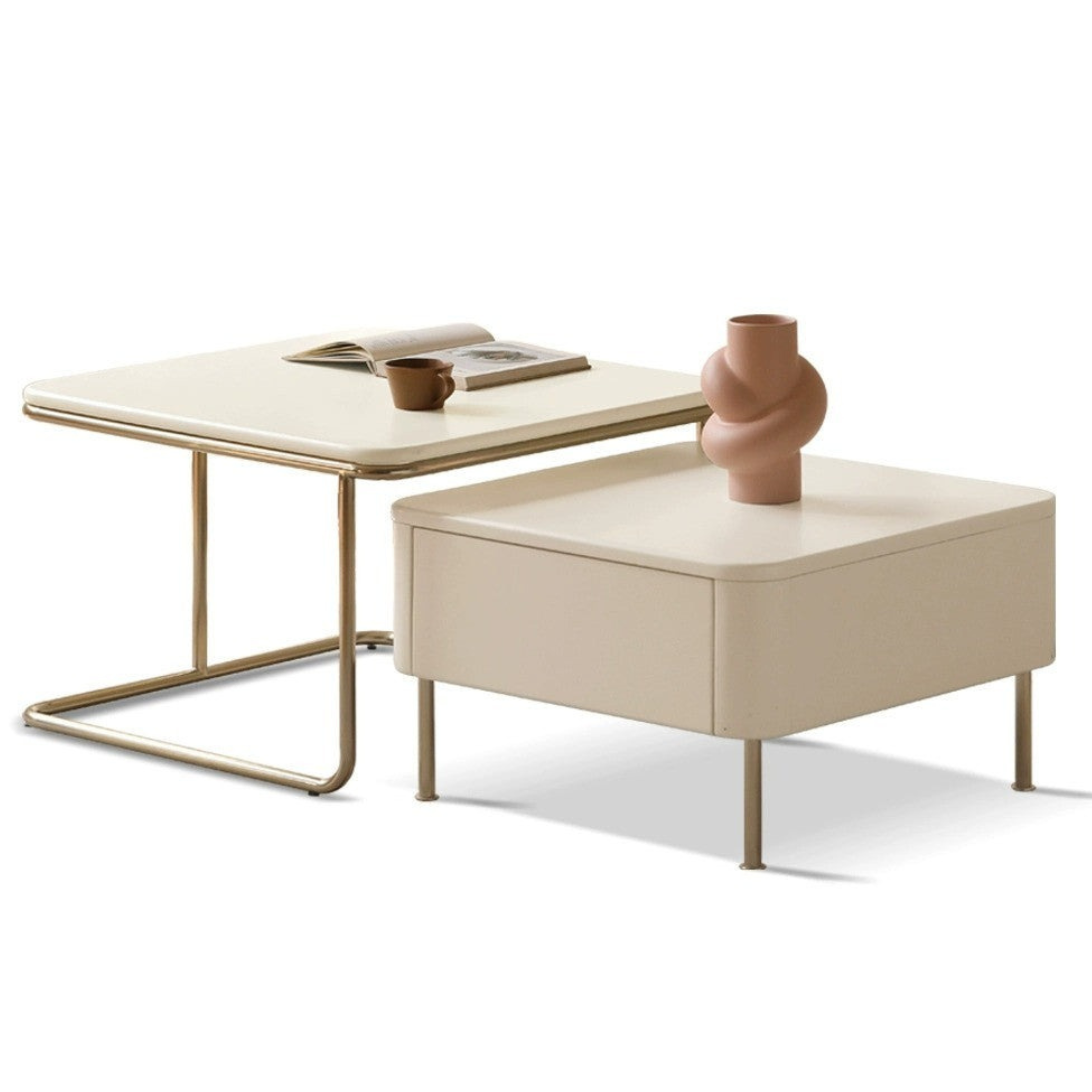 Poplar Solid Wood Combination Telescopic Coffee Table Cream Wind