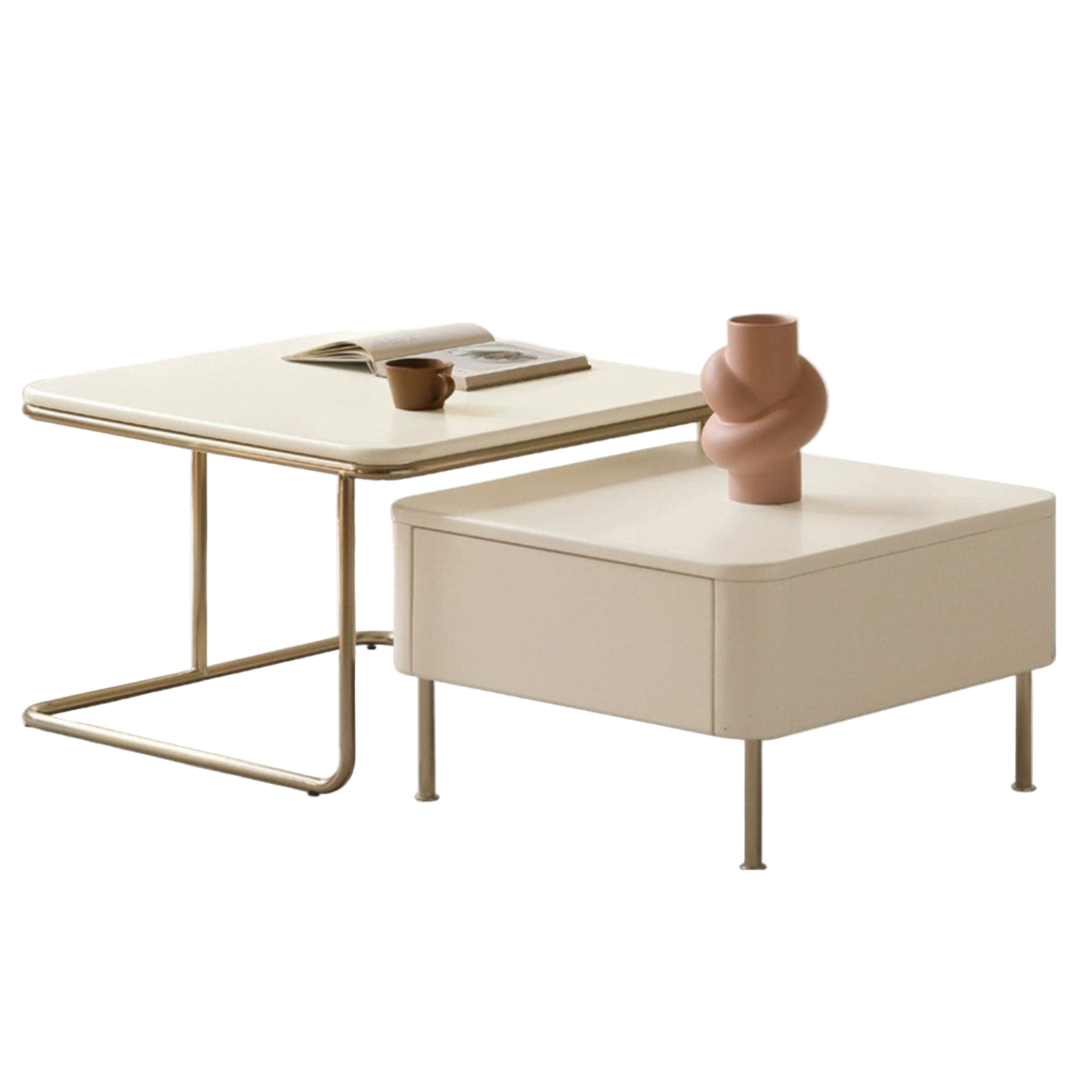 Solid RubberWood Combination Telescopic Coffee Table Cream Wind