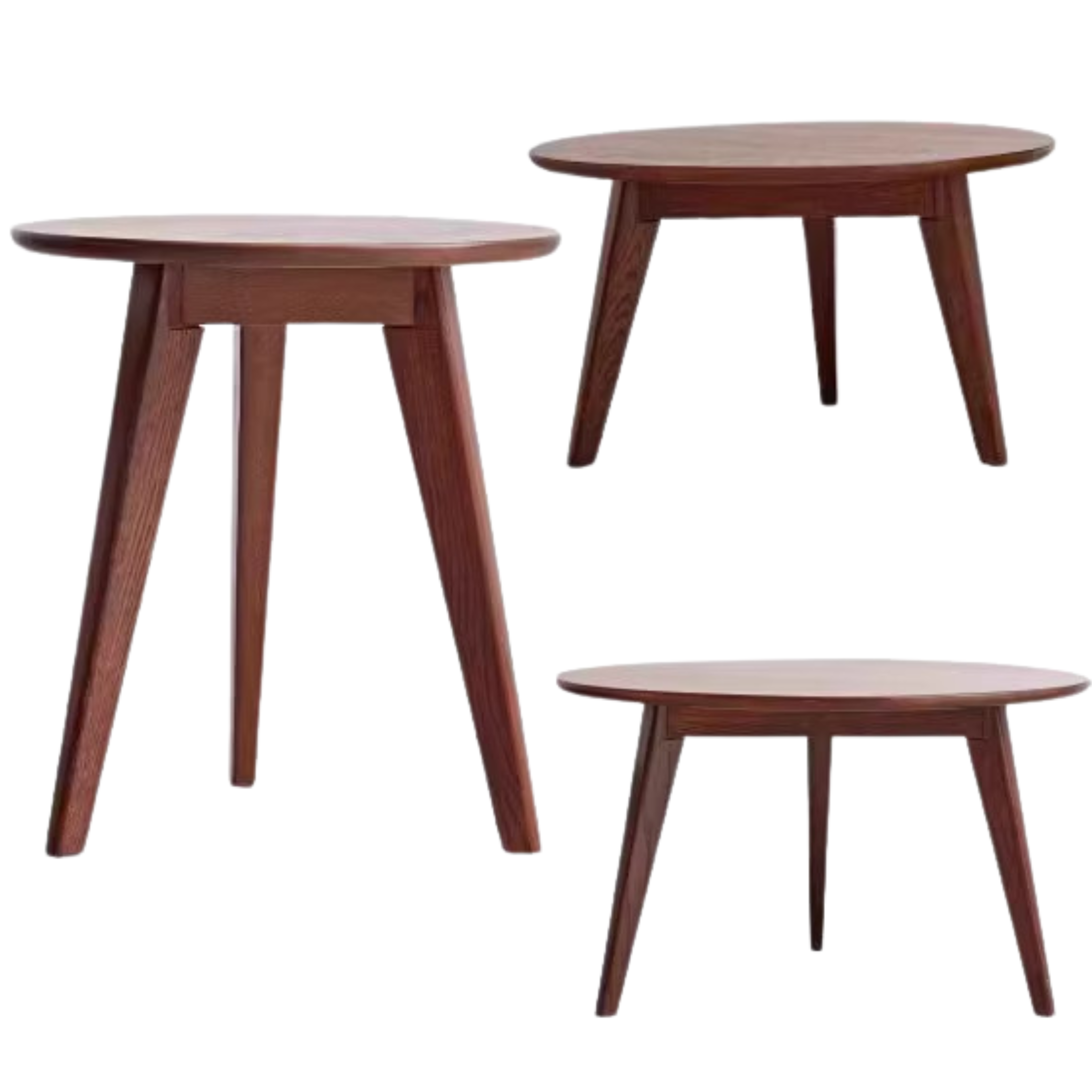Oak, Solid Rubberwood Round Coffee Table, Walnut color