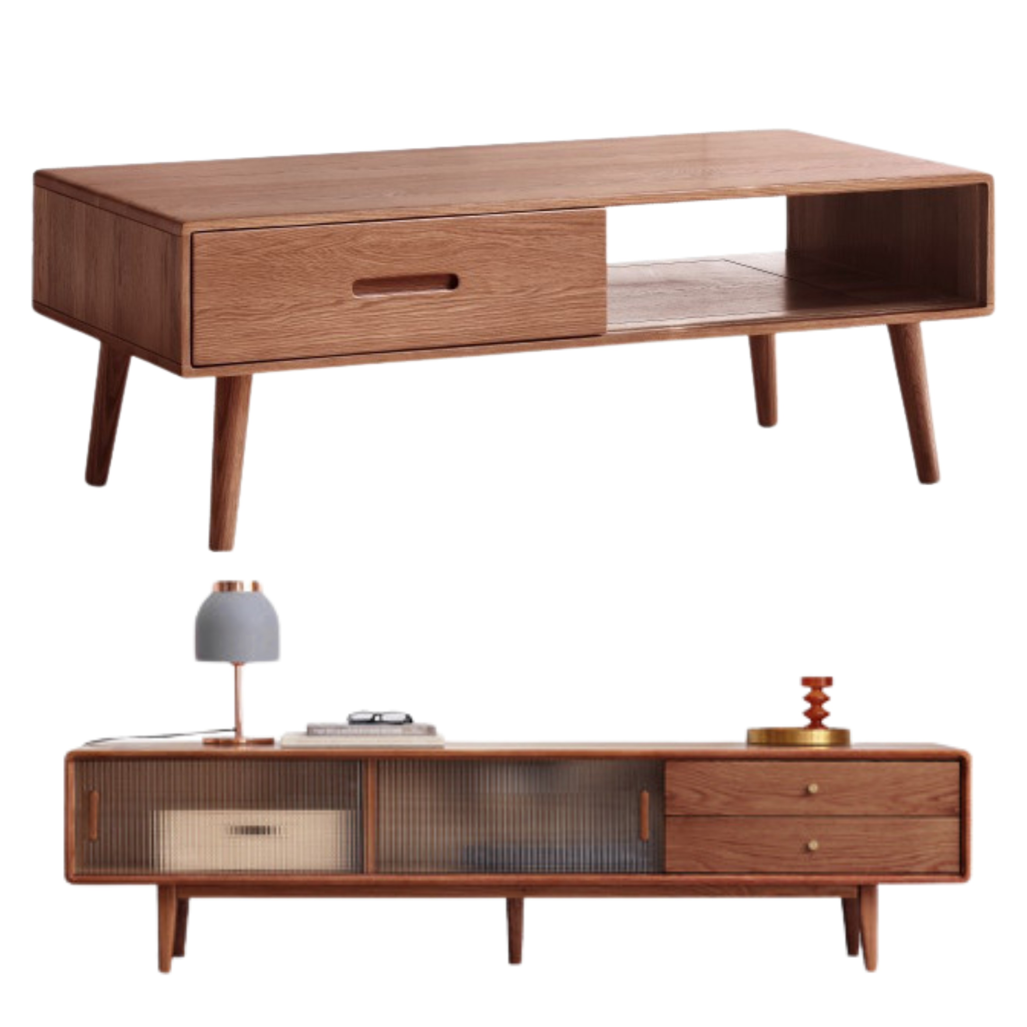 Oак, Solid Rubberwood North American Modern Coffee Table