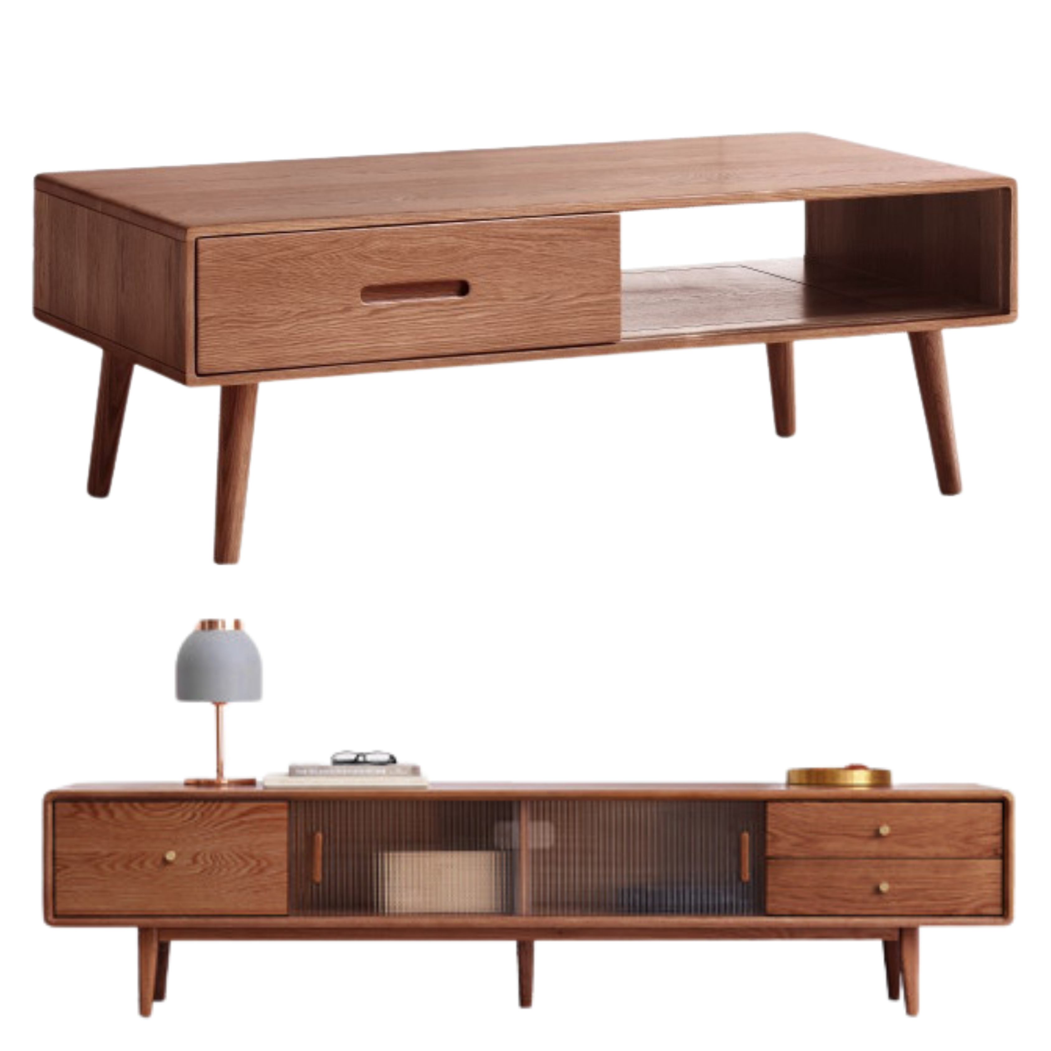 Oак, Solid Rubberwood North American Modern Coffee Table