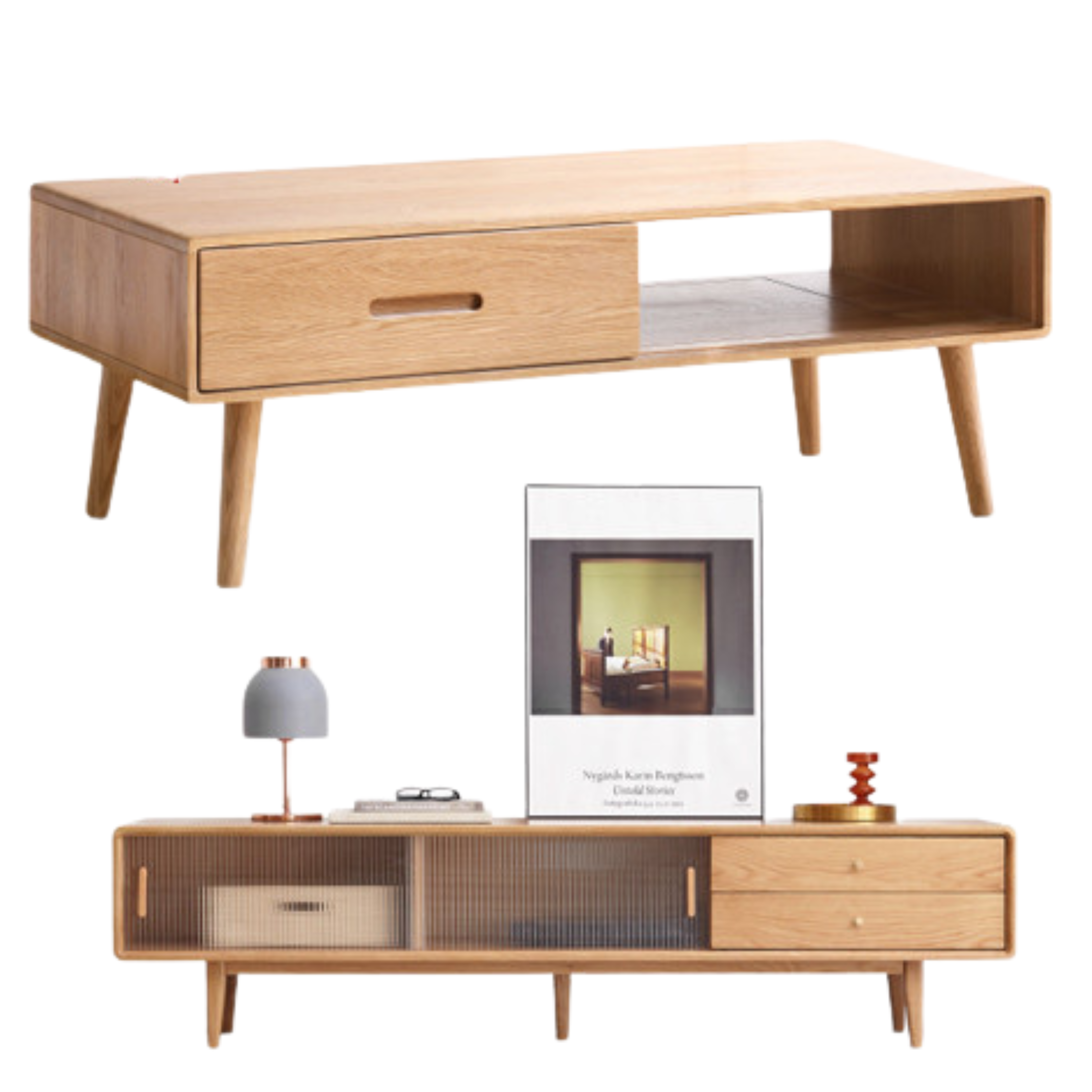 Oак, Solid Rubberwood North American Modern Coffee Table
