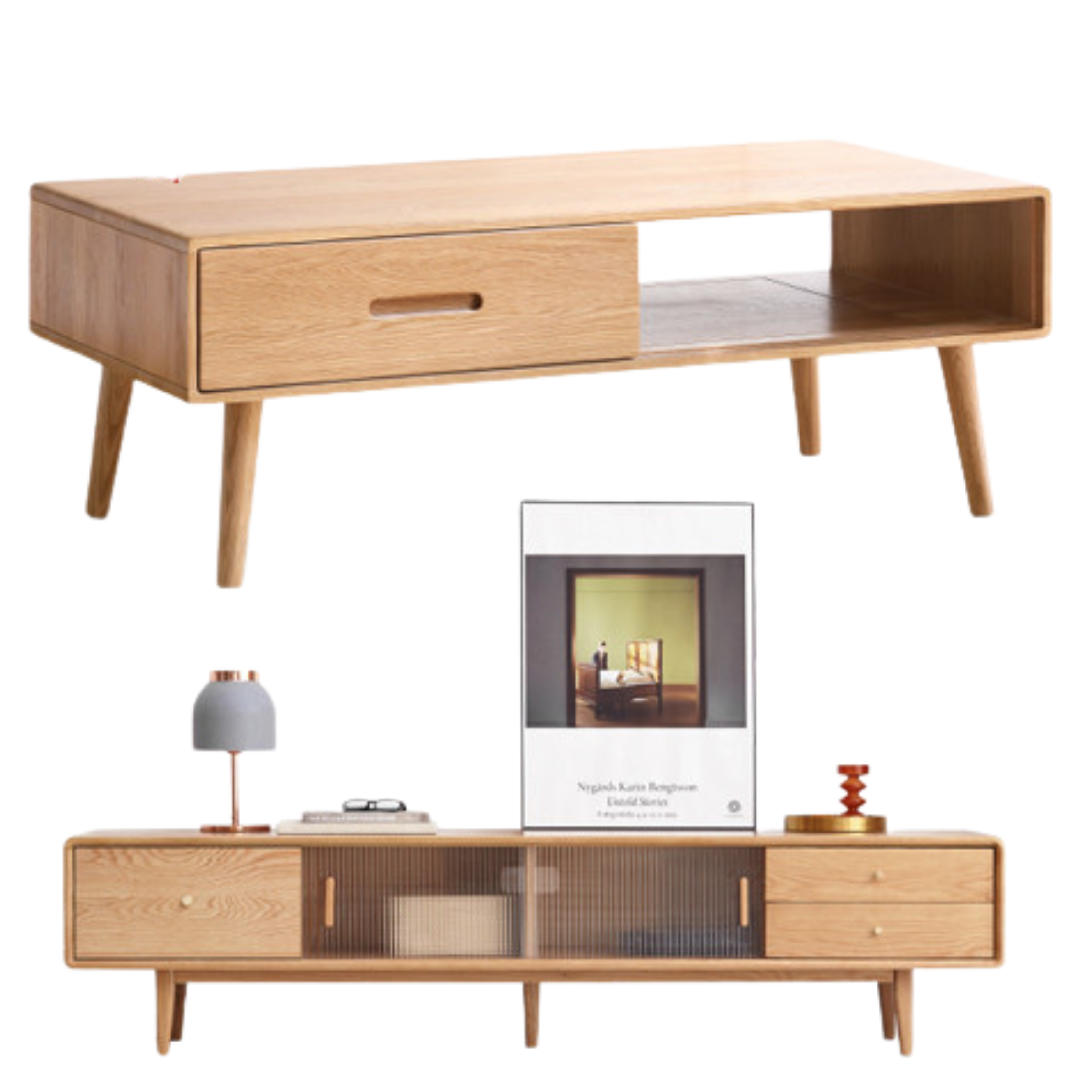 Oак, Solid Rubberwood North American Modern Coffee Table