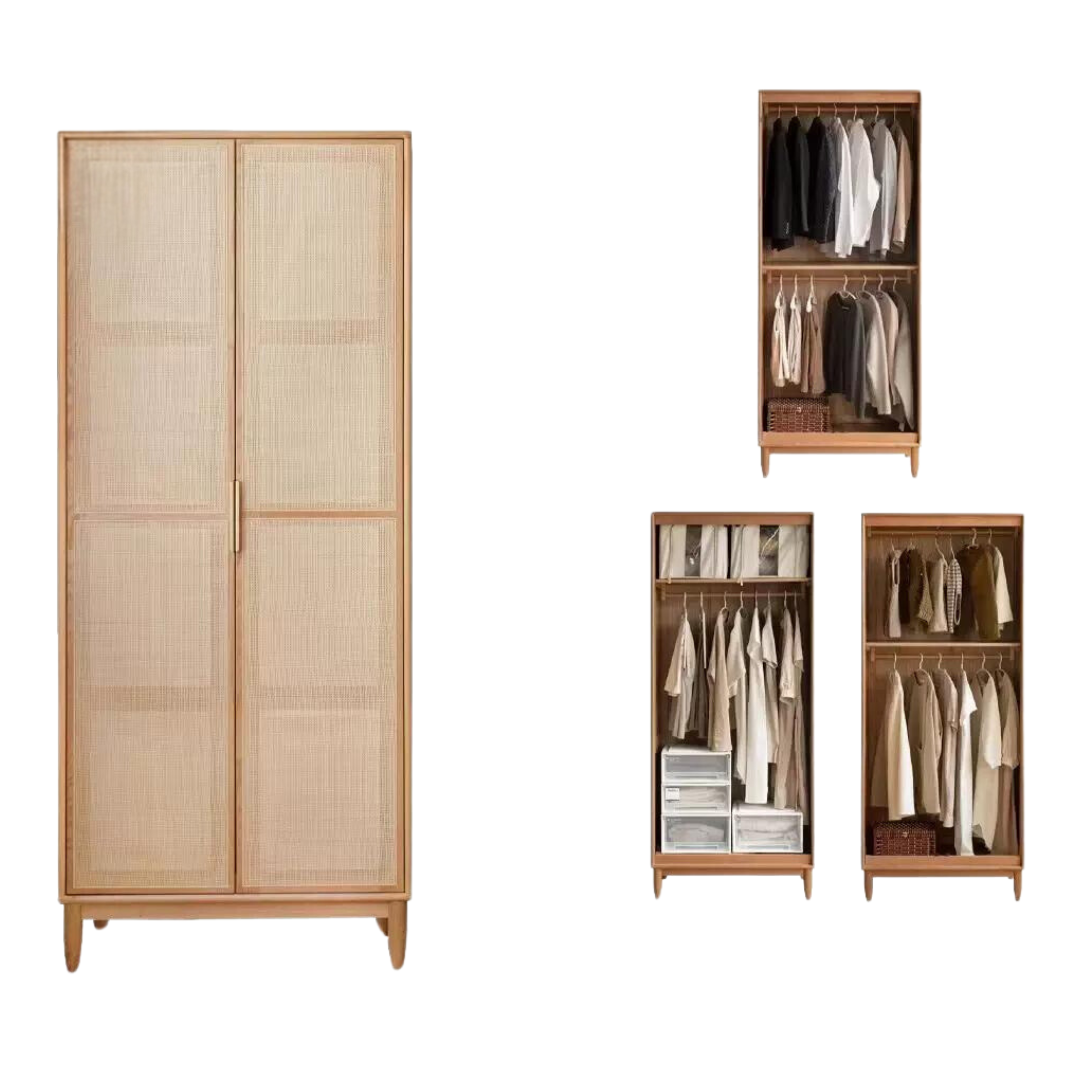 Oak Solid Wood Rattan Wardrobe.