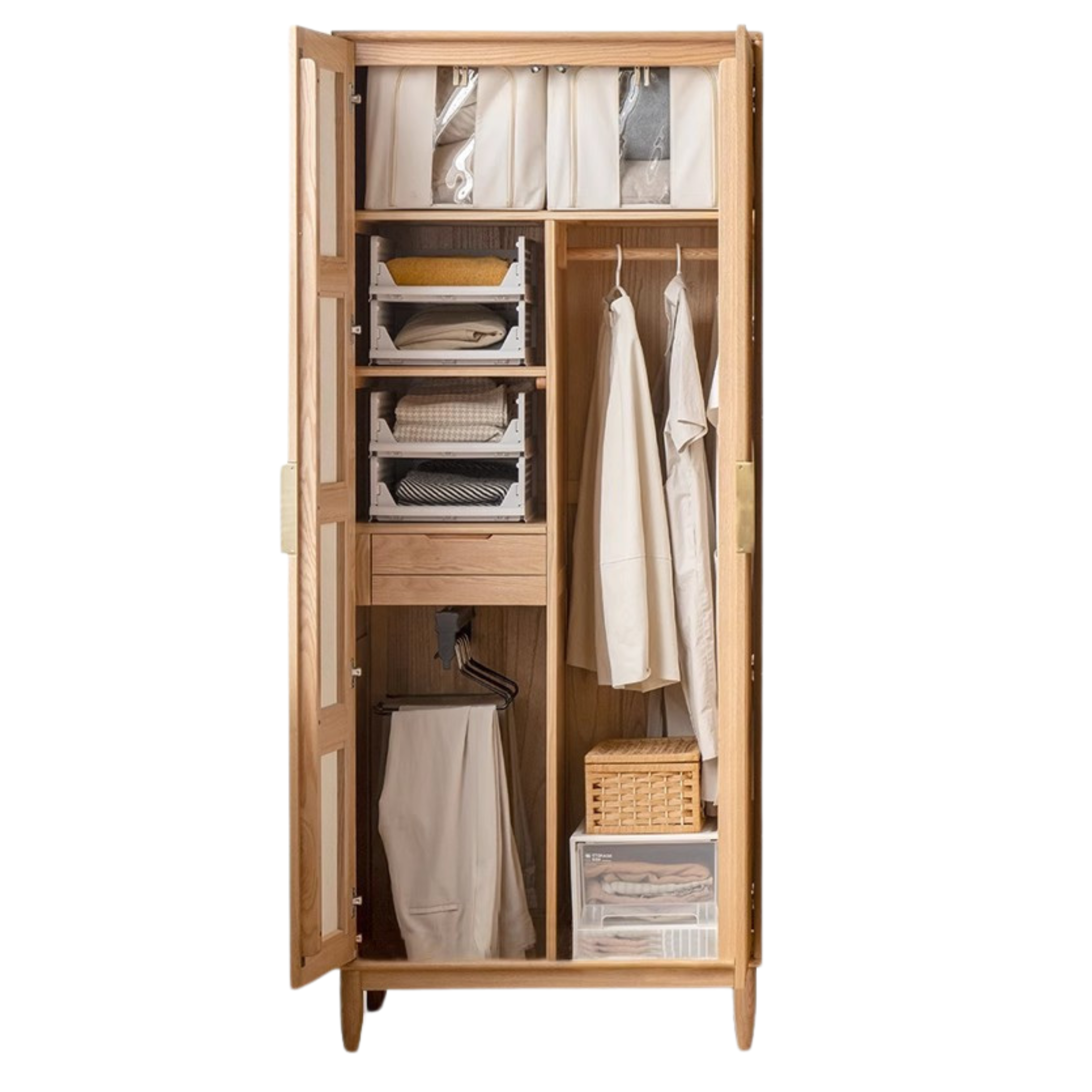 Oak Solid Wood Rattan Wardrobe.