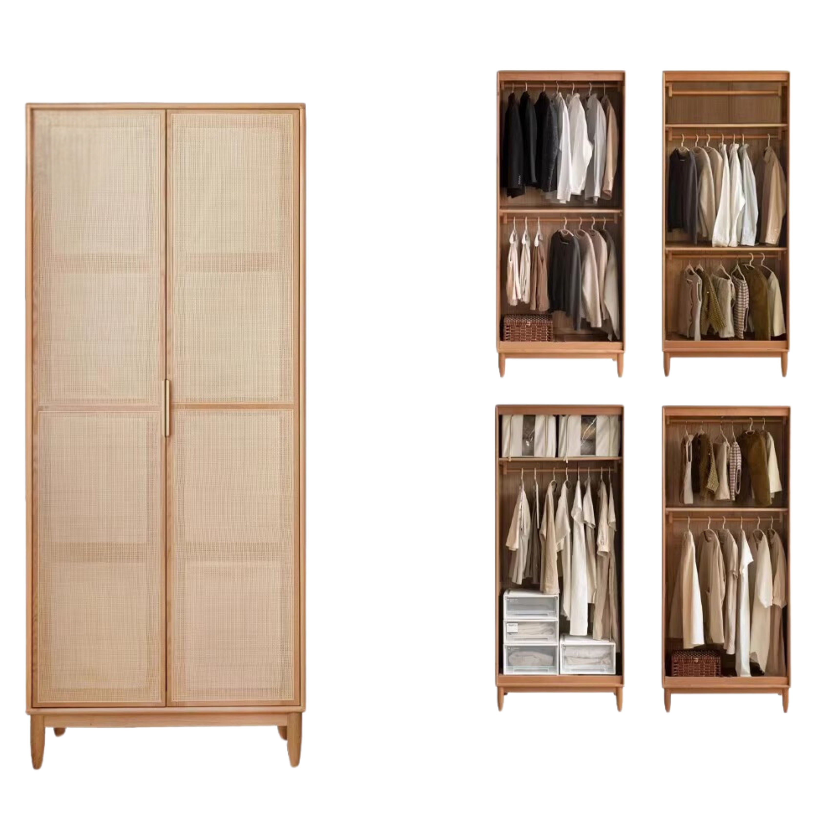 Oak Solid Wood Rattan Wardrobe.
