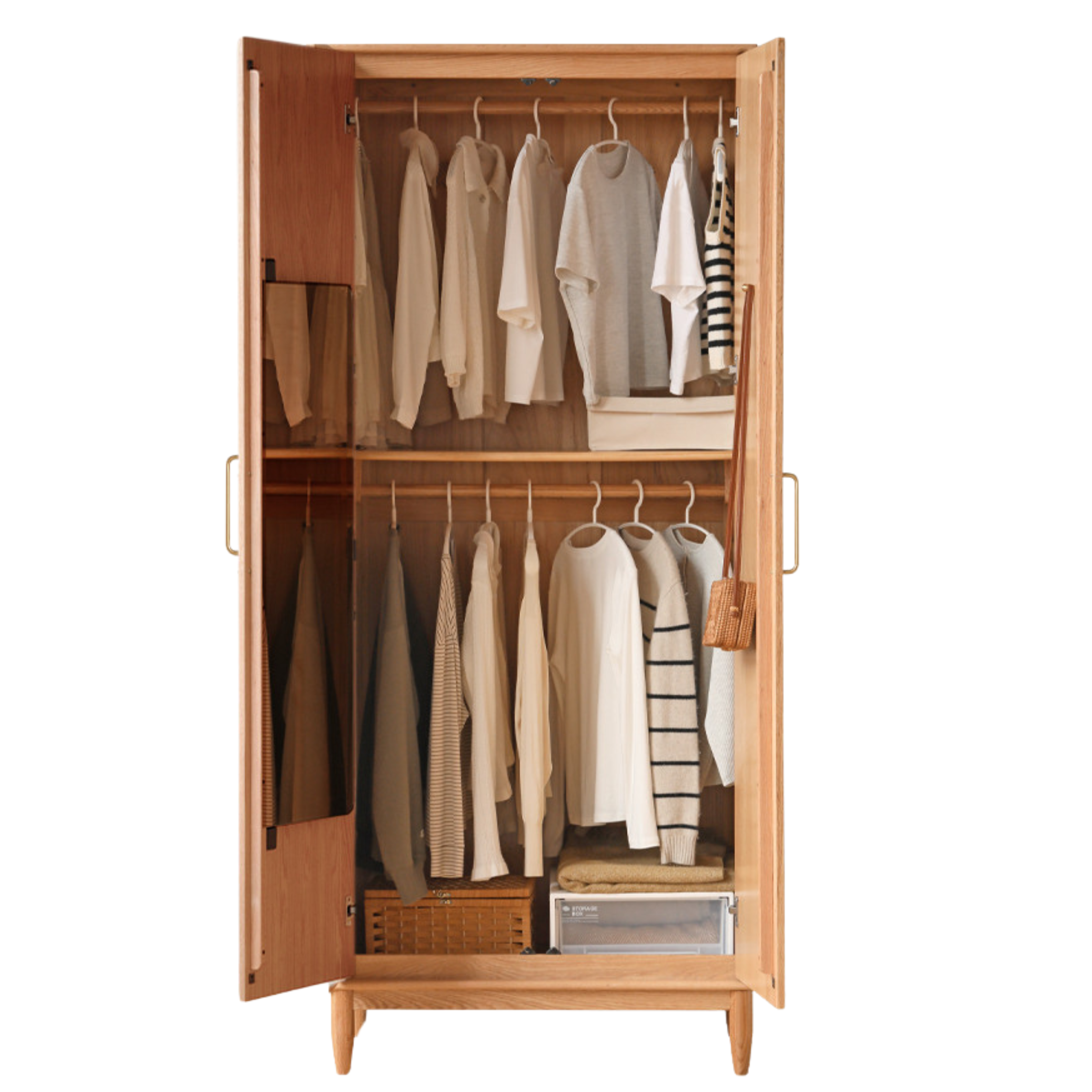 Oak Solid Wood Rattan Wardrobe.