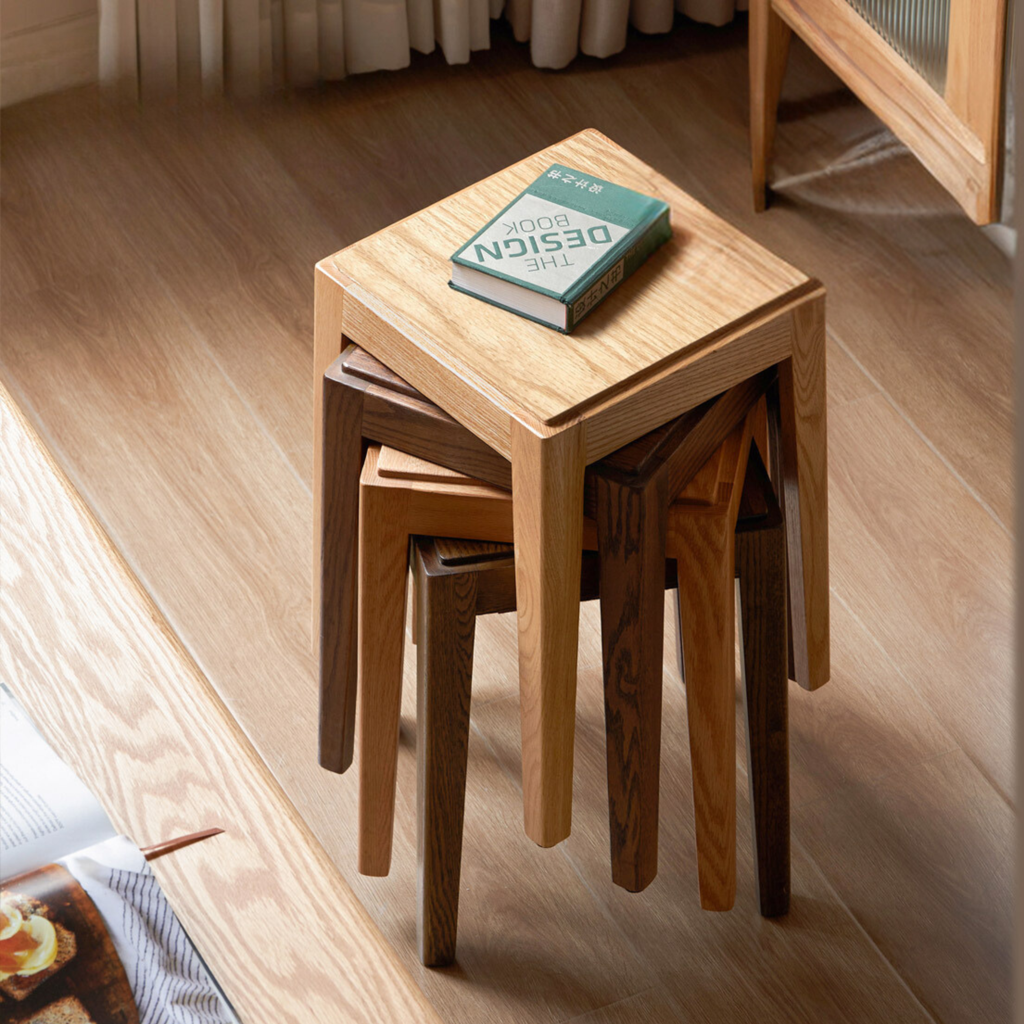 2pcs - Solid Wood Foldable Nordic Square Stool