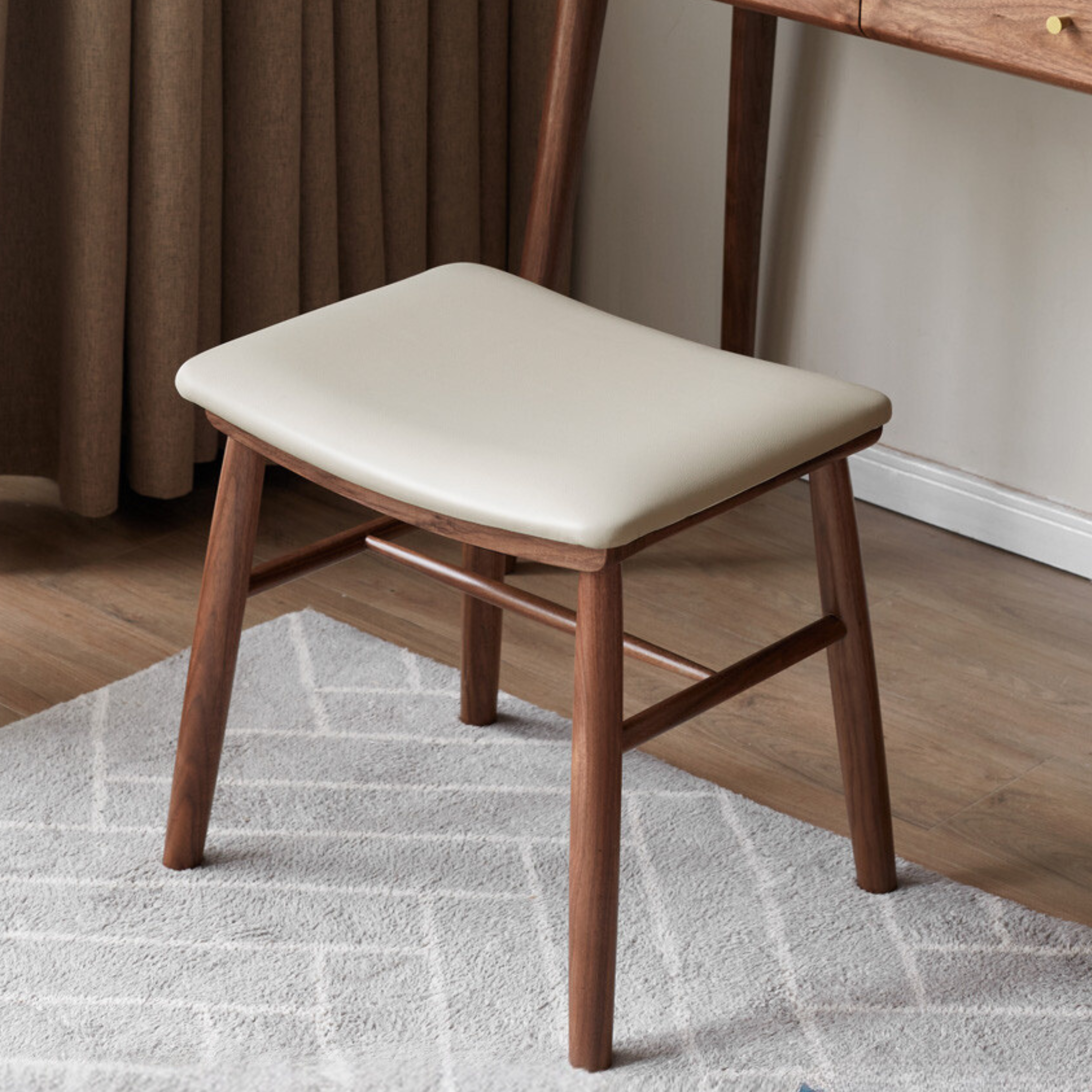 Black Walnut, Oak Solid Wood, Sandalwood Square Makeup Stool