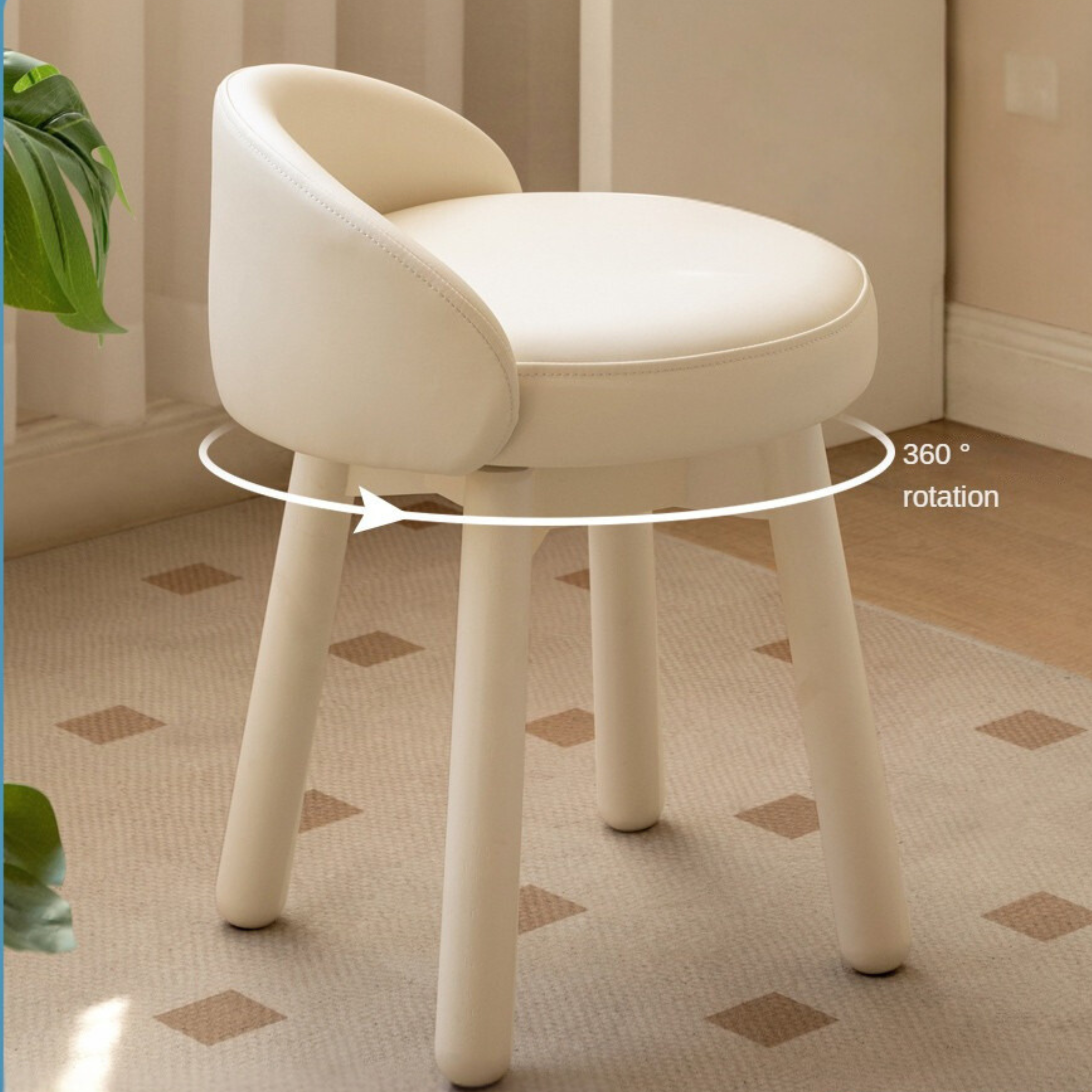 Makeup Stool 360° Free Rrotation Cream Style Birch Solid Wood