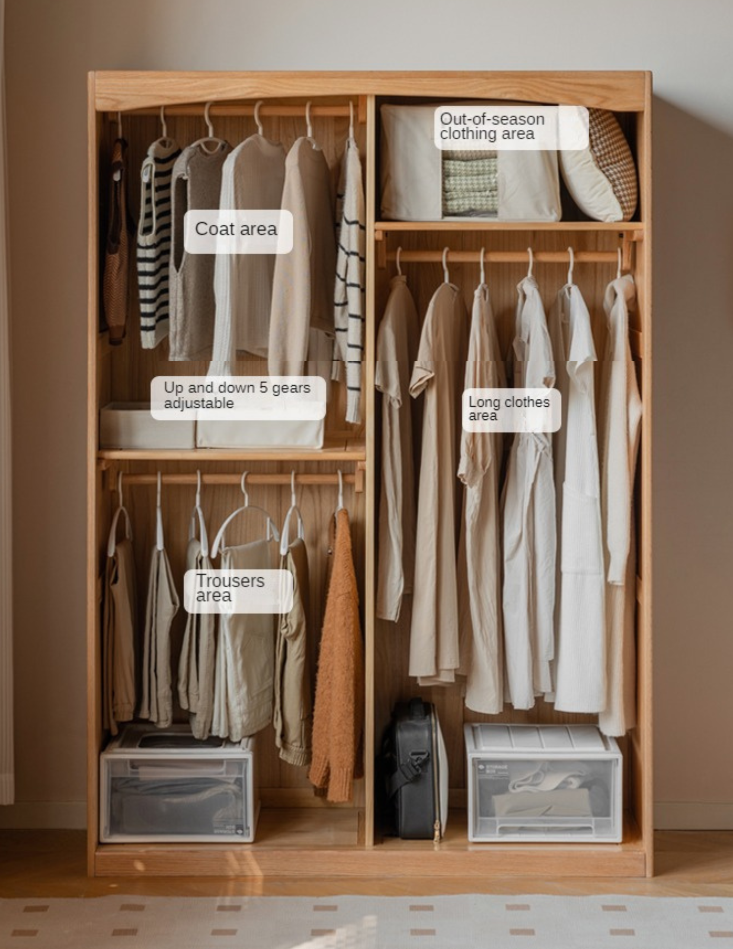 Oak, Solid Rubberwood Wardrobe Curtain Design.