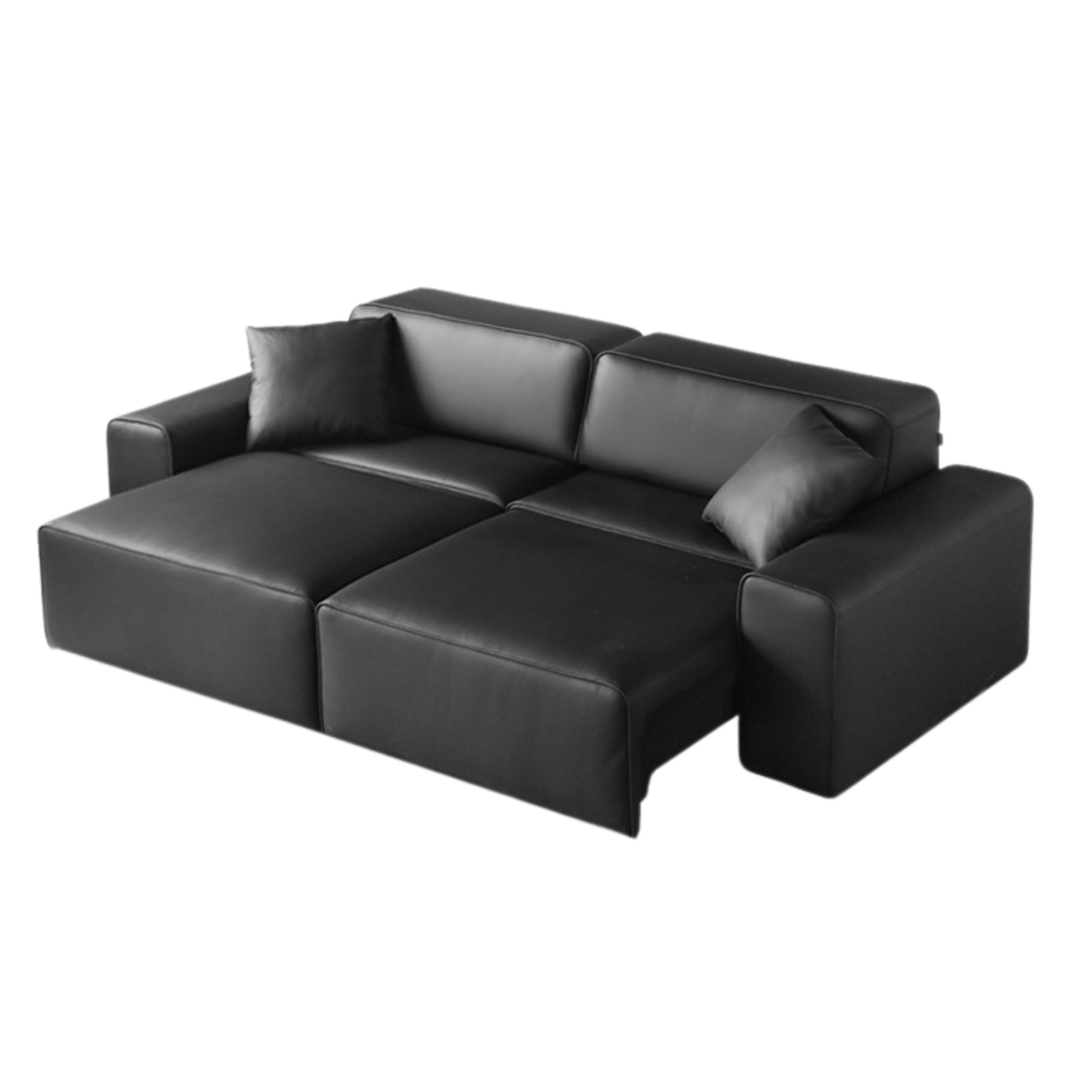 Organic Leather Art Sofa Retractable Bed Big Black Bull Electric Sofa Bed.