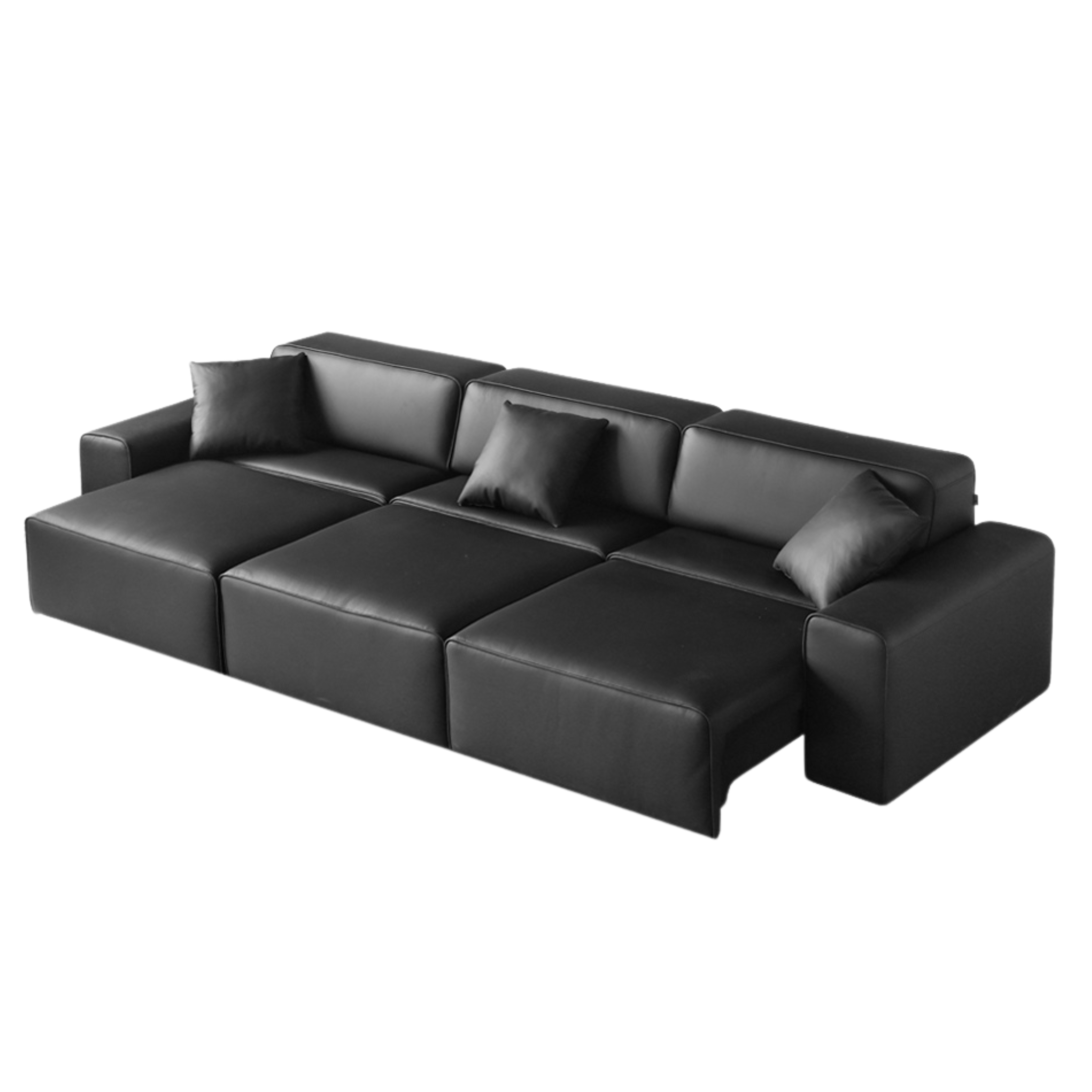 Organic Leather Art Sofa Retractable Bed Big Black Bull Electric Sofa Bed.