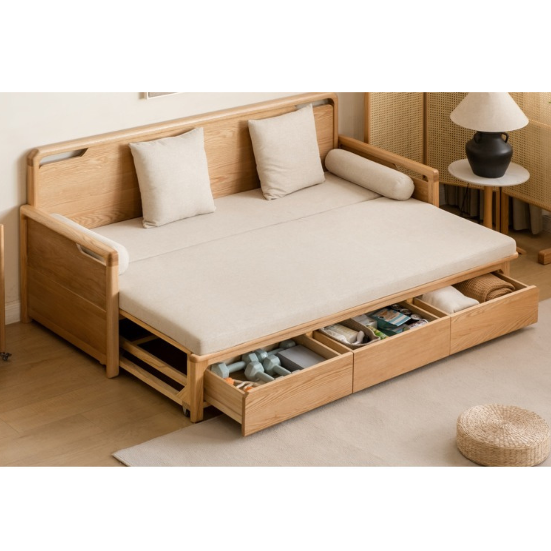 Oak Foldable Sofa Bed New Multifunctional Storage.