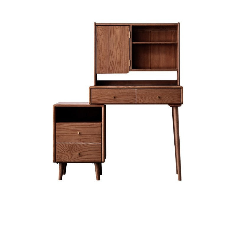 Ash Solid Wood Vanity Table with Mirror Shelf & Flip Cover.