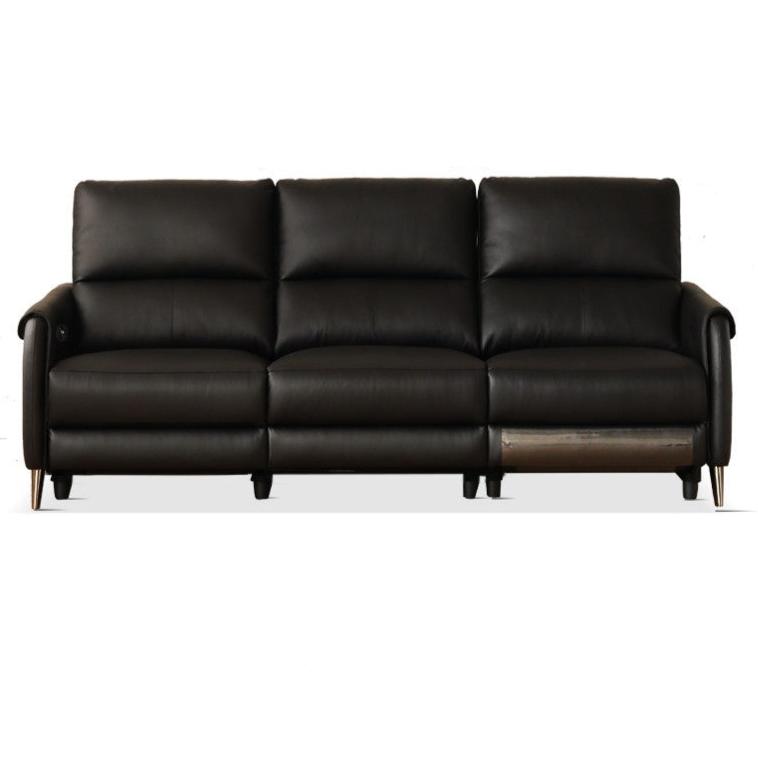 Leather Top Layer Yellow Cowhide Black Multifunctional Electric Sofa,