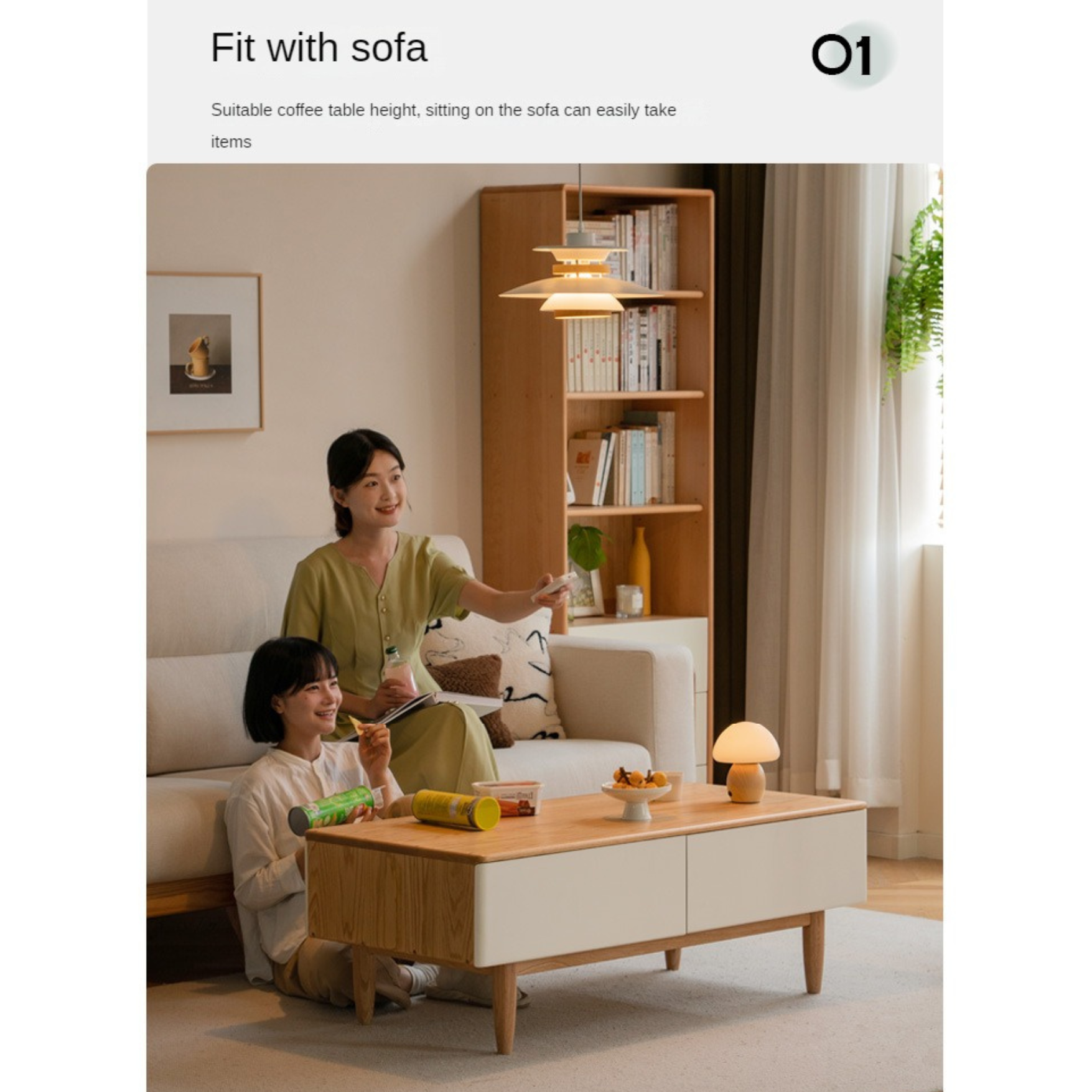 Oak Solid Wood Modern Coffee Table With Drawer