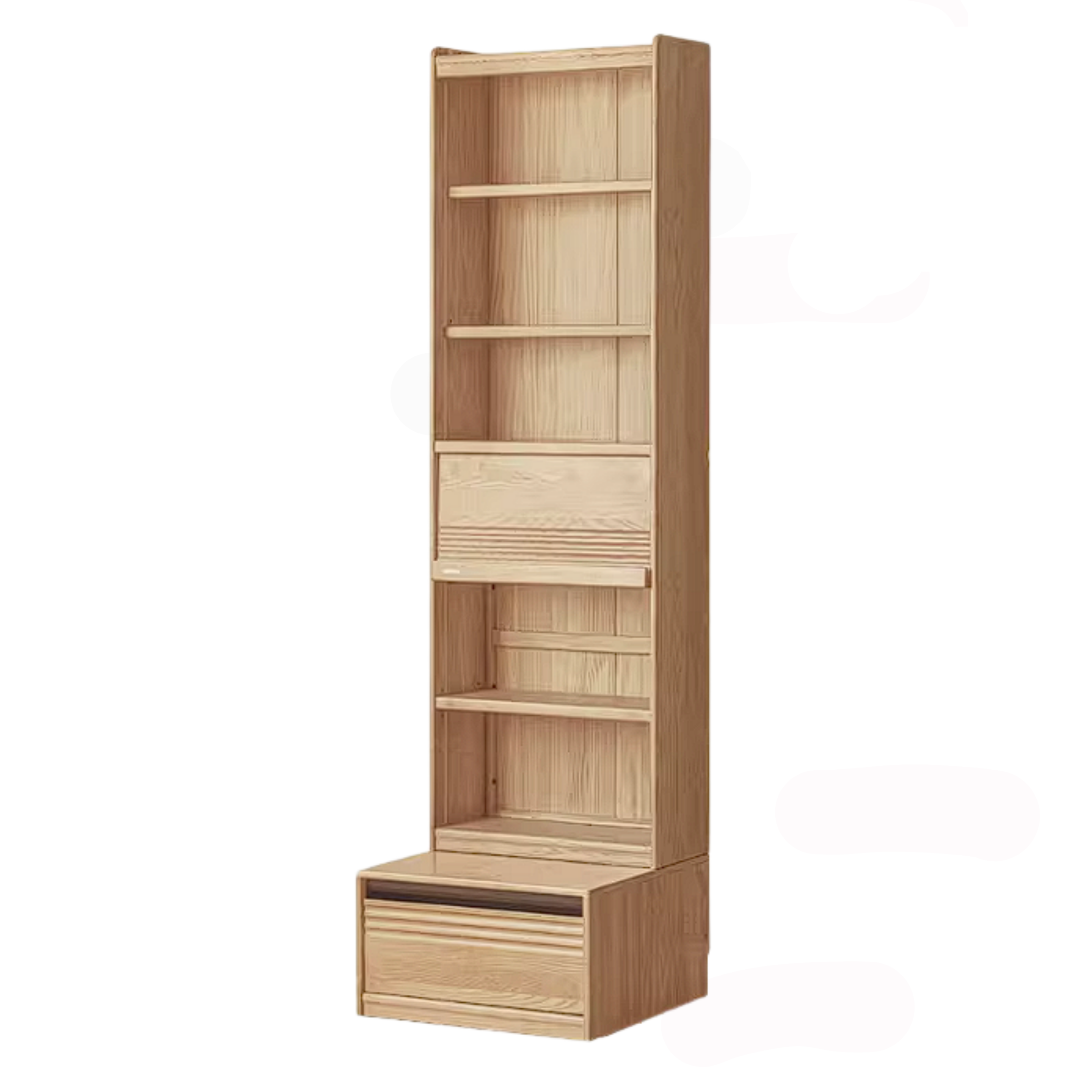 Ash Solid Wood Bookshelf with Wall Mounted Display Cabinet Design