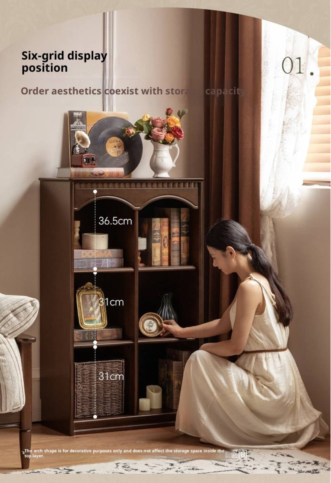 Poplar Solid Wood French Retro Side Cabinet.