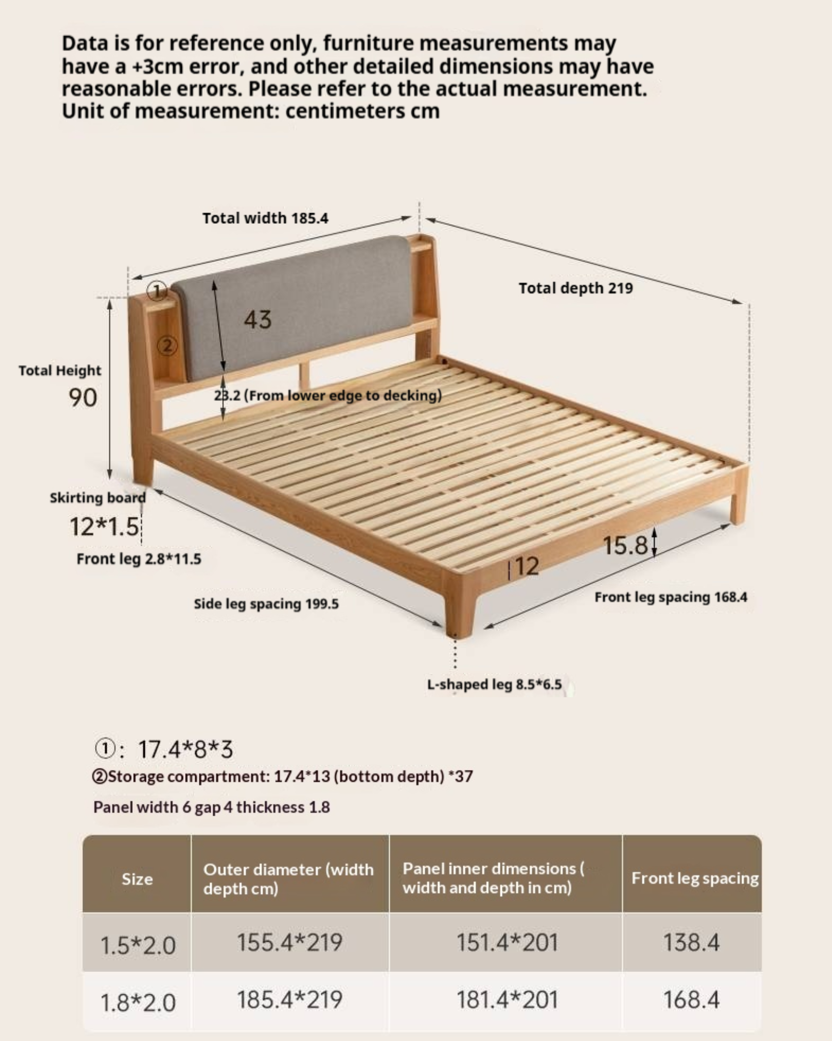 Oak Solid Wood Bed with Genuine Leather and Light Upholstery