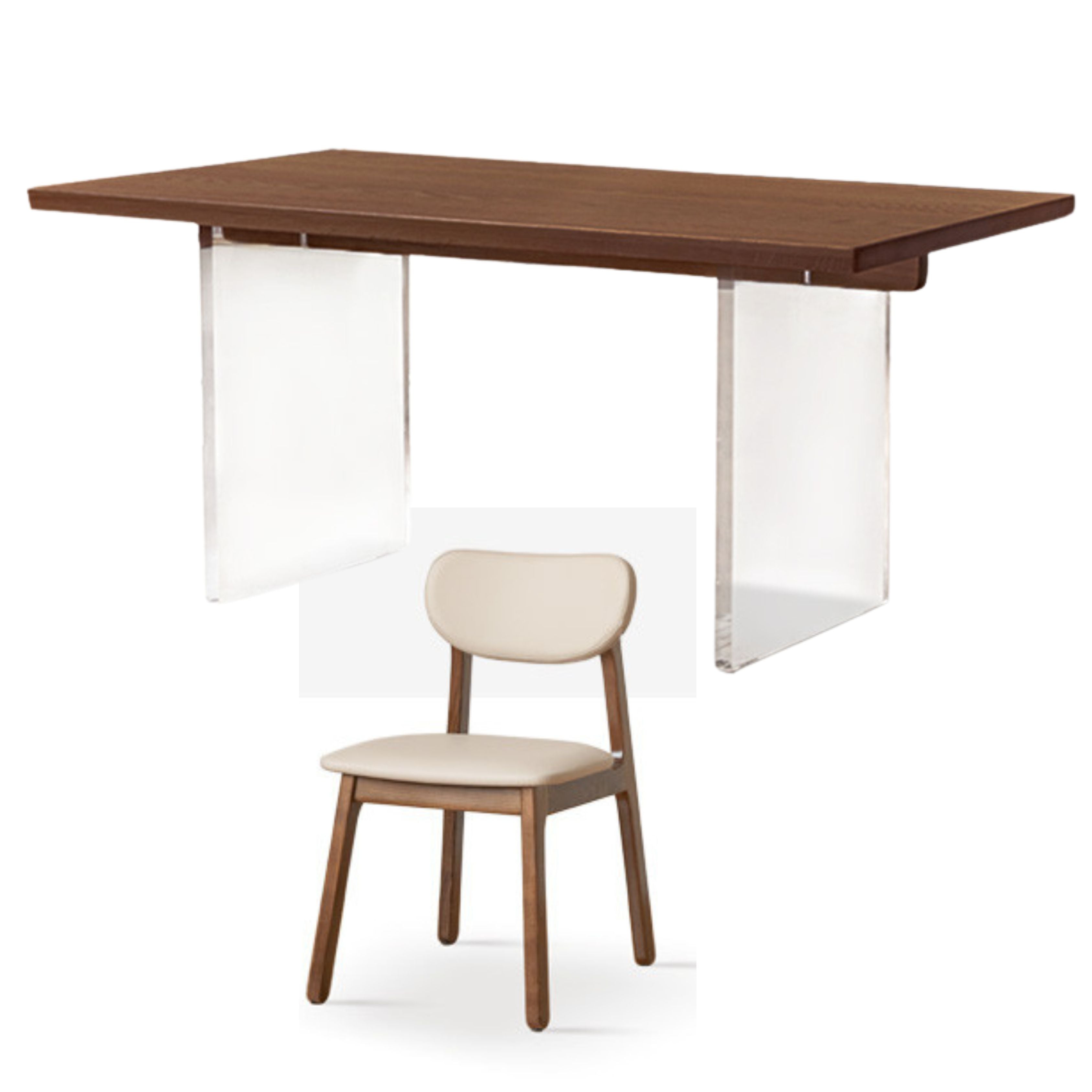 Oak, South American Walnut Solid Wood Acrylic Floating Large Size Dining Table