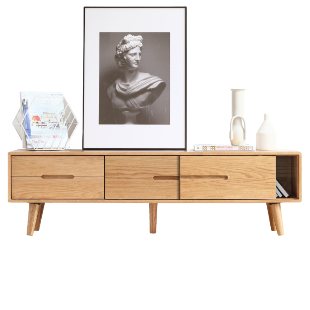 Oak Solid Wood TV Stand Sliding Doors: