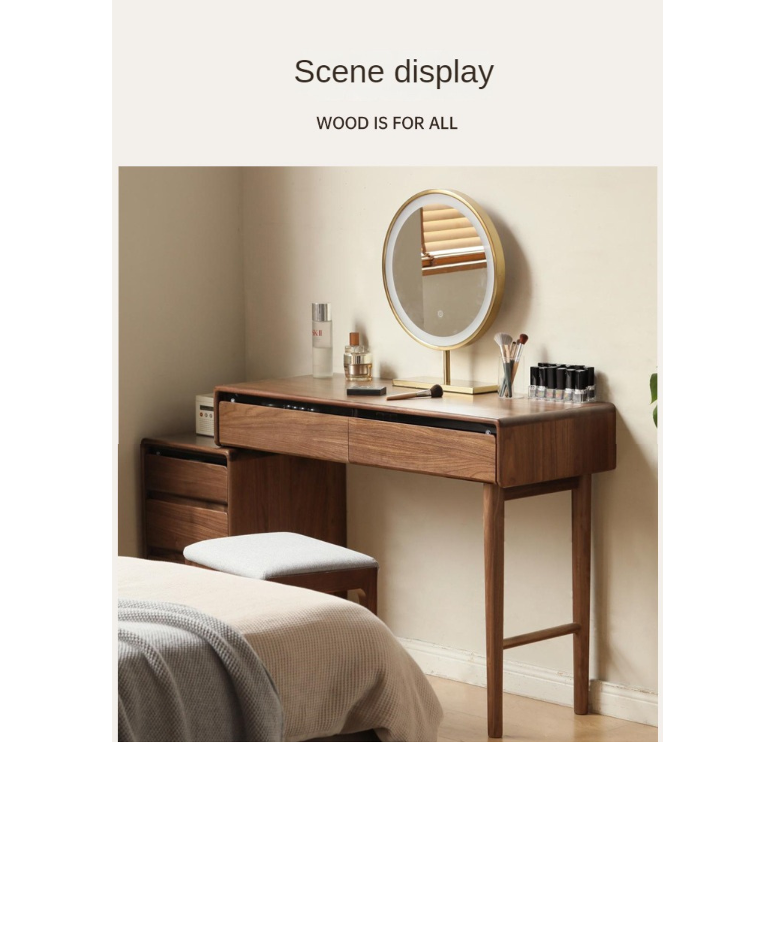 Black Walnut, Oak, Ash, Sandalwood Solid Wood Retractable Dressing Table.