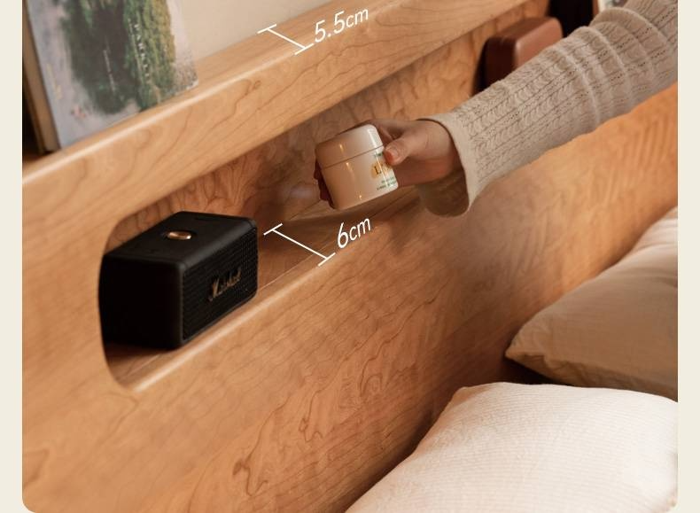 Cherry Solid Wood Retro with Socket Night Light Bed