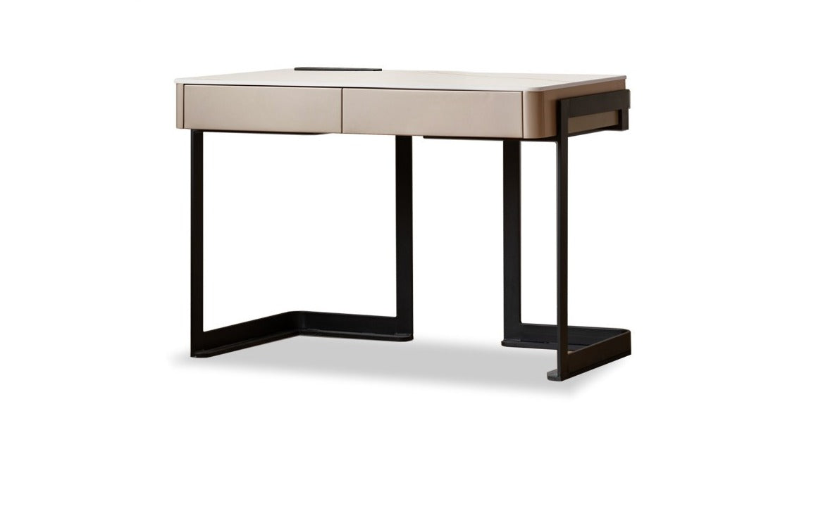 Ash solid wood rock board Italian light luxury office desk with drawer"