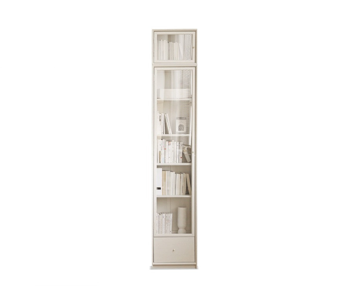 Oak Solid Wood Combination Bookcase Glass Door Floor-to-ceiling Bookshelf