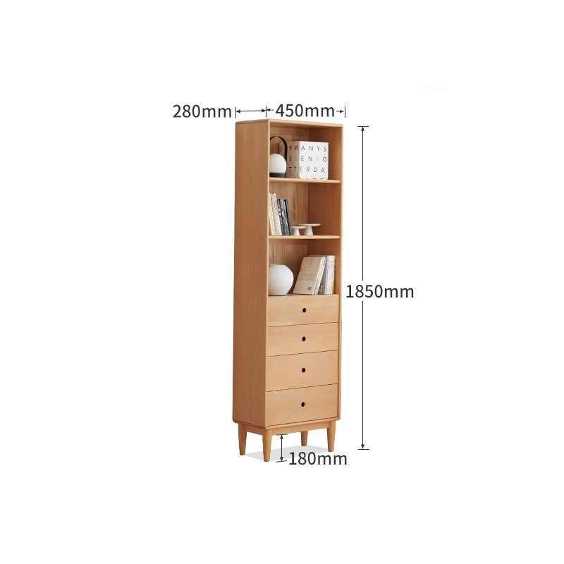 Beech Solid Wood Bookcase with Spacious Cabinet Storage